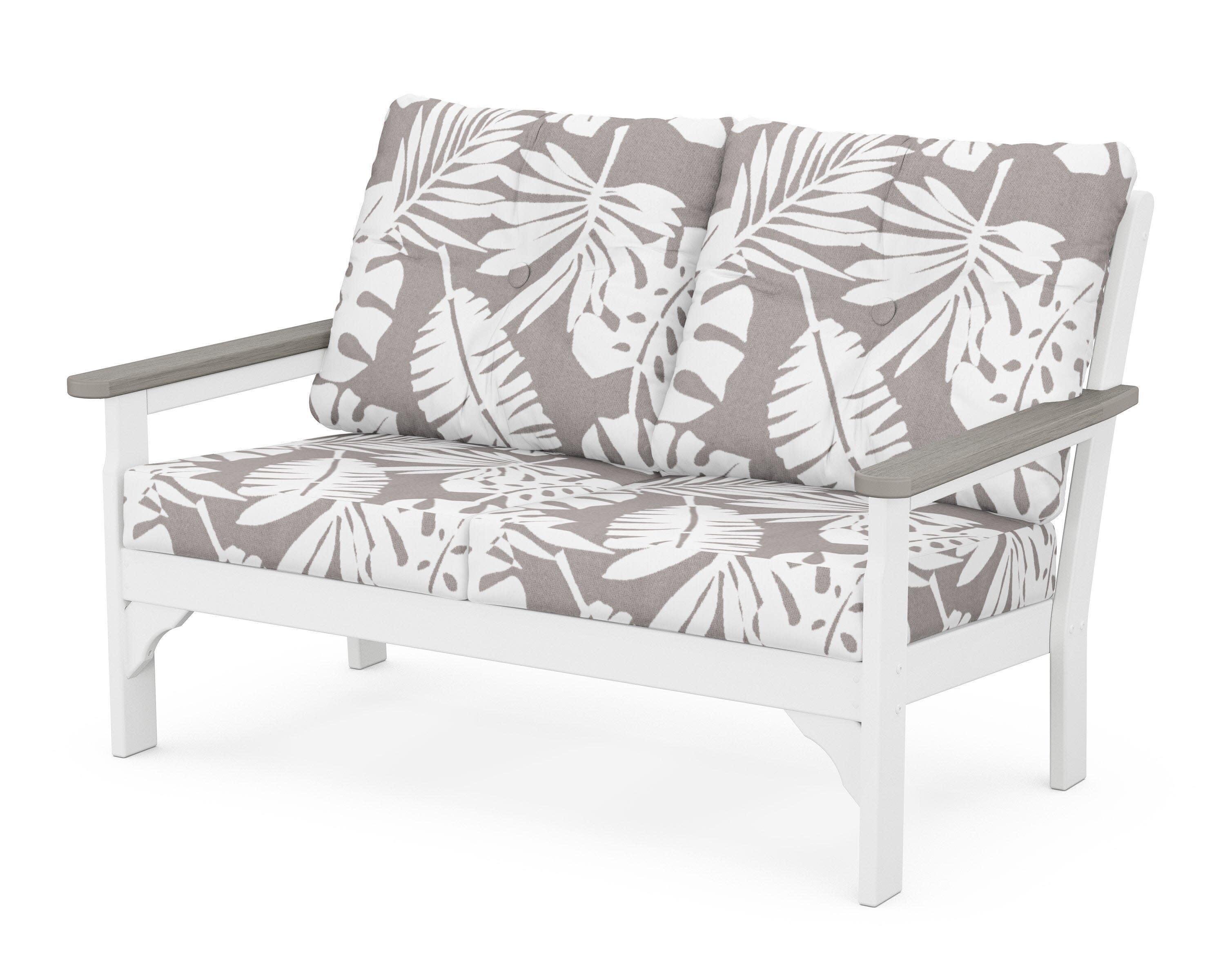 Vineyard Deep Seating Loveseat in White / Driftwood / Leaf Grey Mist