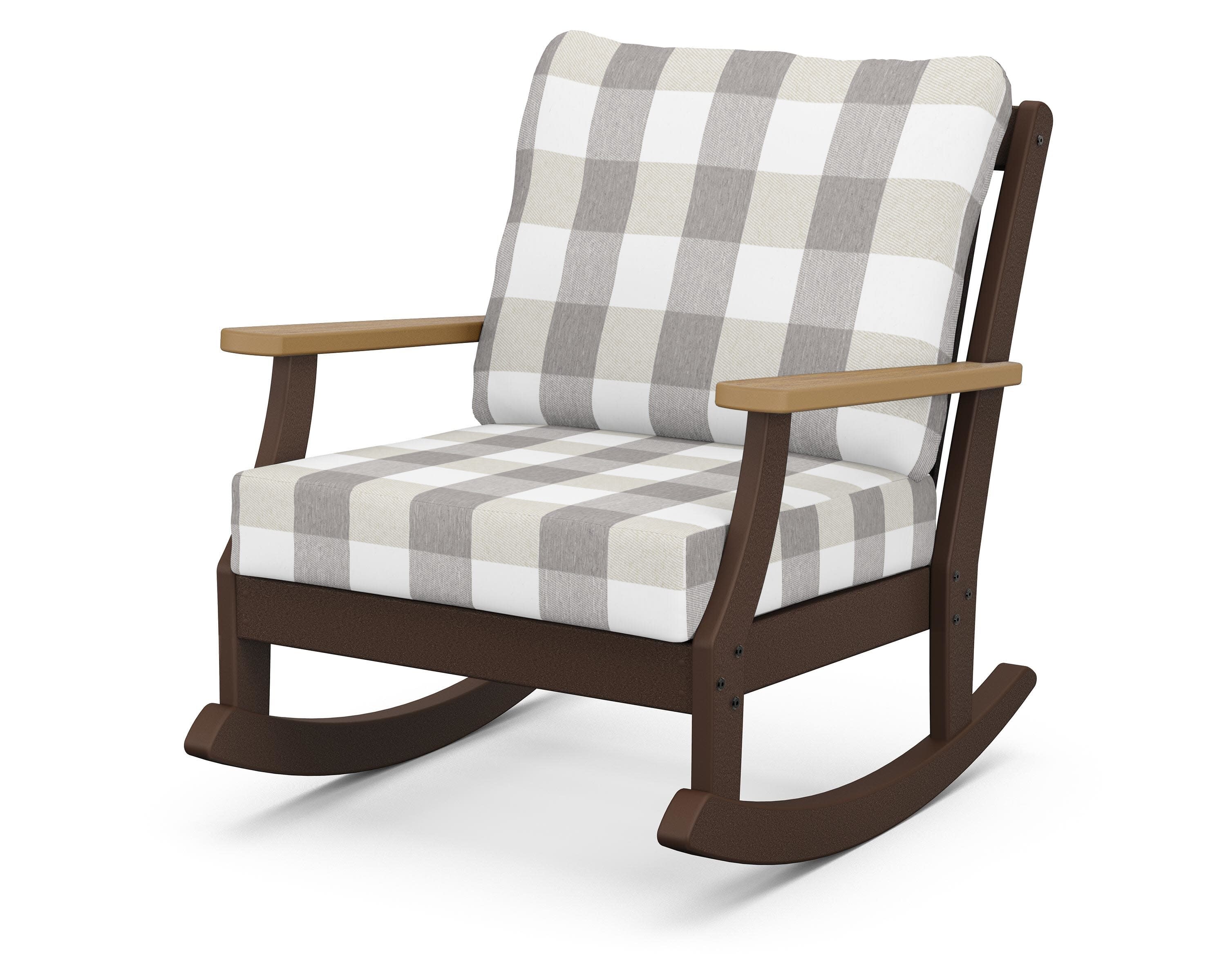 Braxton Deep Seating Rocking Chair in Mahogany / Natural / Buffalo Plaid Grey Mist