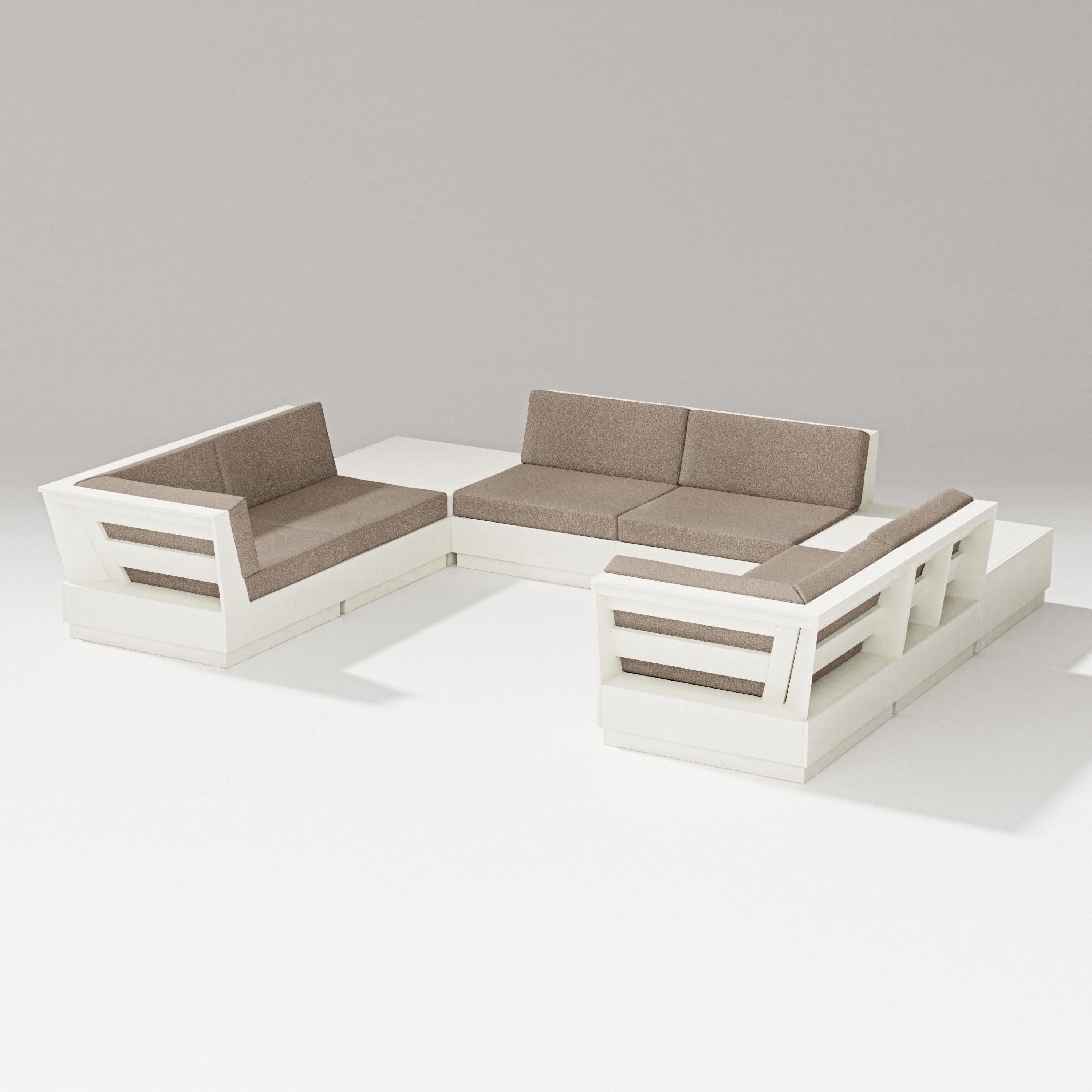 Elevate 8-Piece U-Shaped Sectional in Vintage White / Spiced Burlap