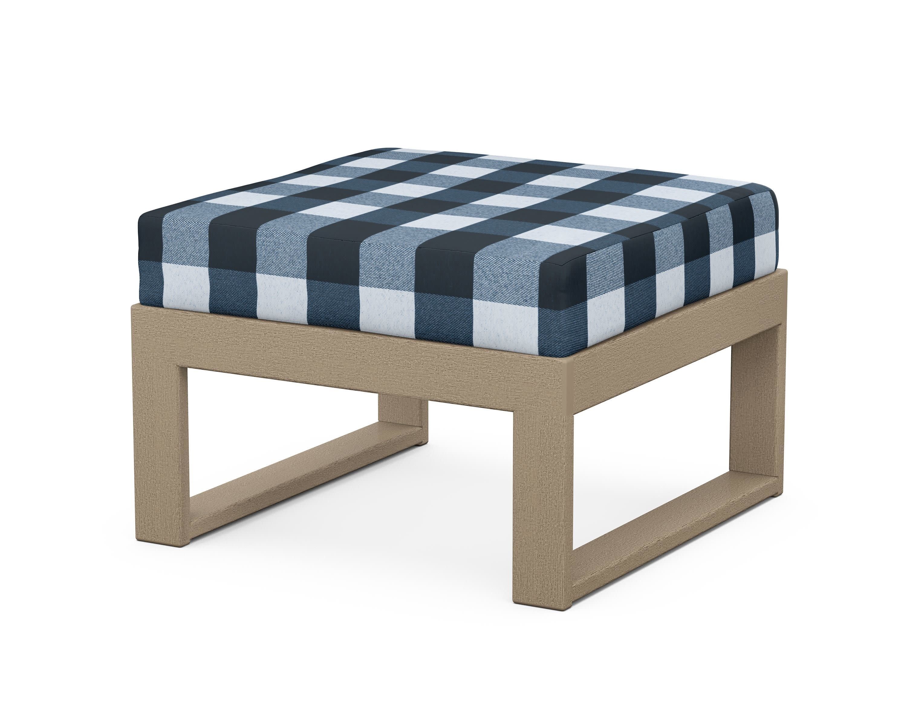 Modular Ottoman - Modern in Vintage Sahara / Buffalo Plaid Marine Indigo