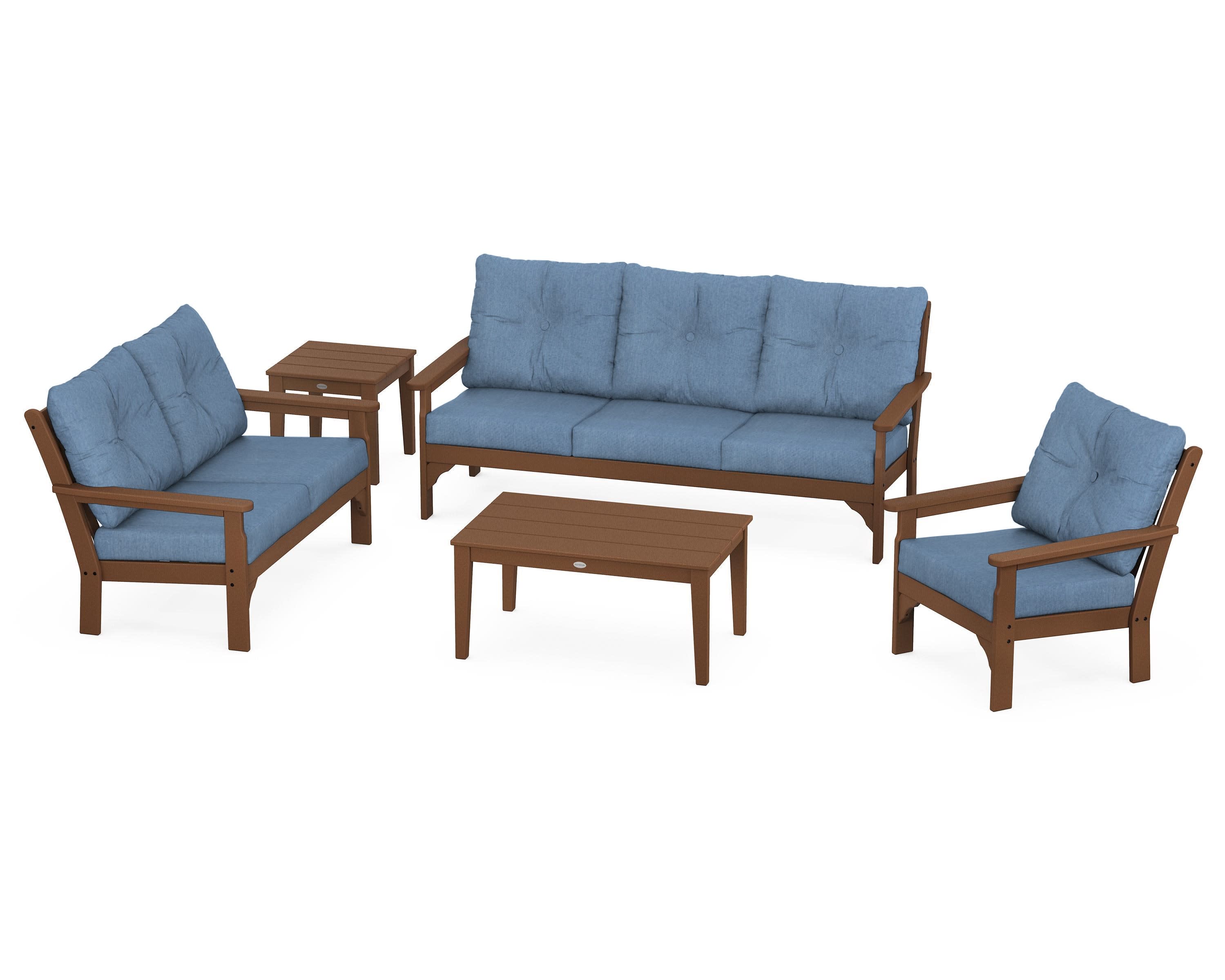 Vineyard 5 Piece Deep Seating Set in Teak / Sky Blue