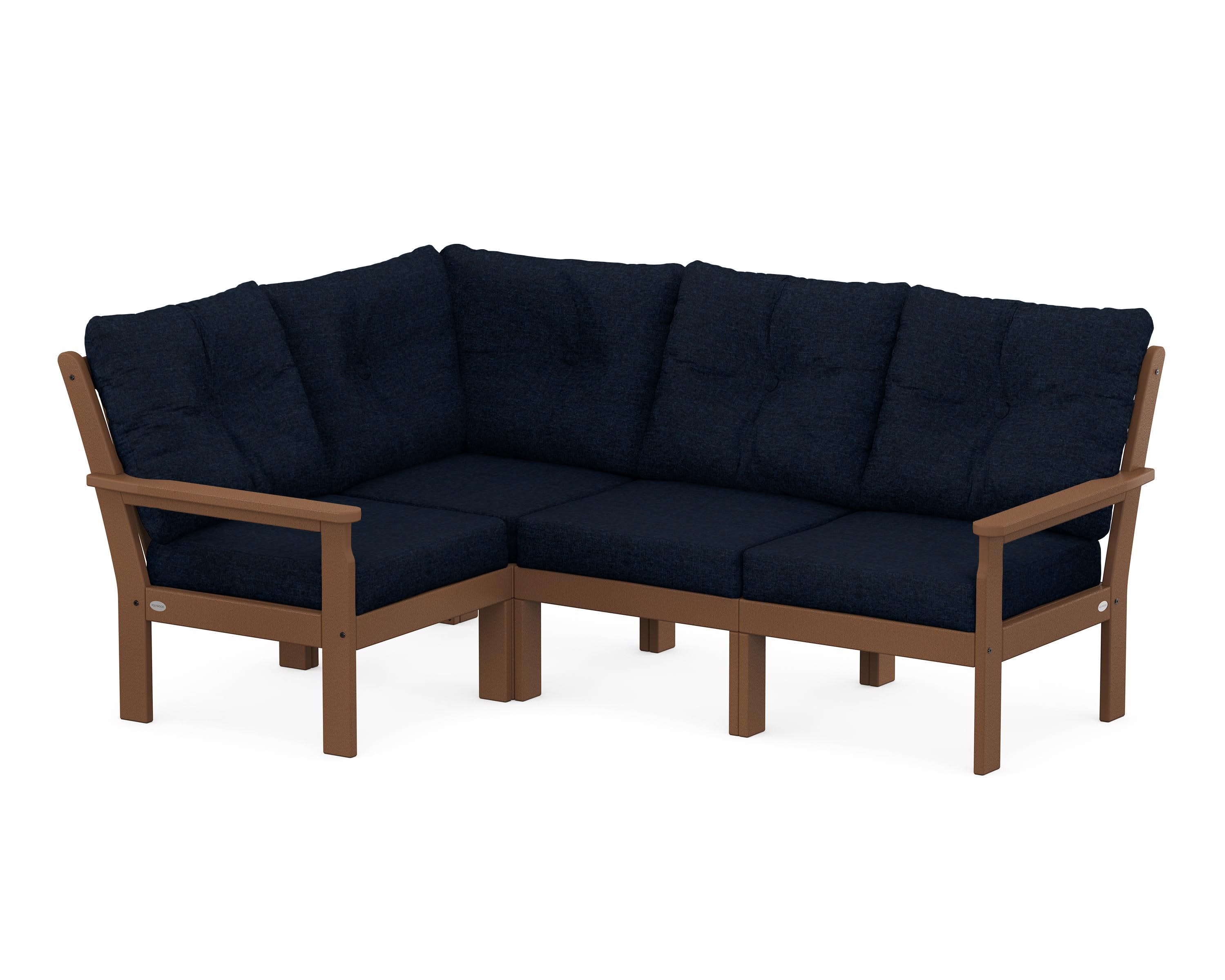 Vineyard 4-Piece Sectional in Teak / Marine Indigo