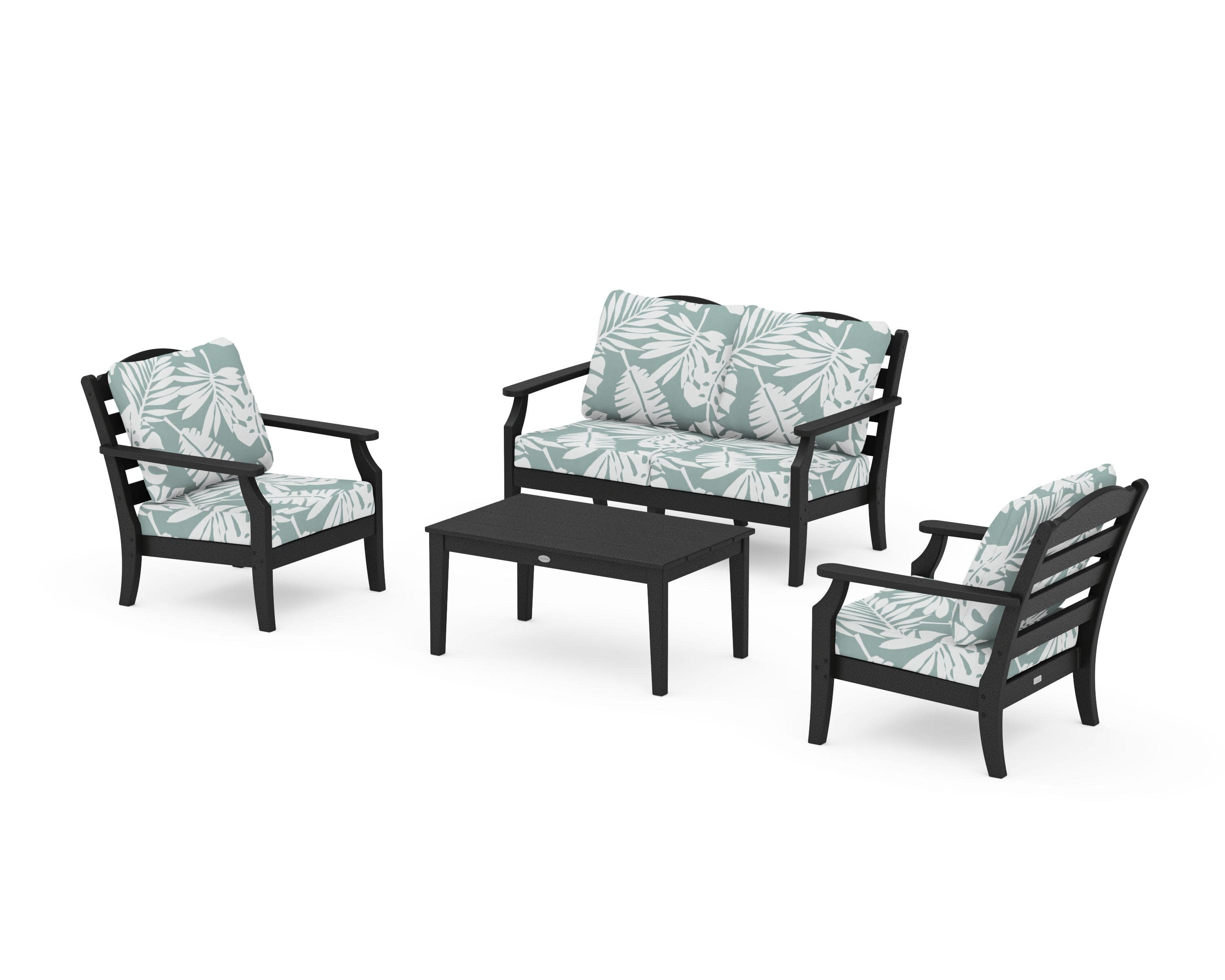 Savannah 4-Piece Deep Seating Set with Loveseat in Black / Leaf Glacier Spa