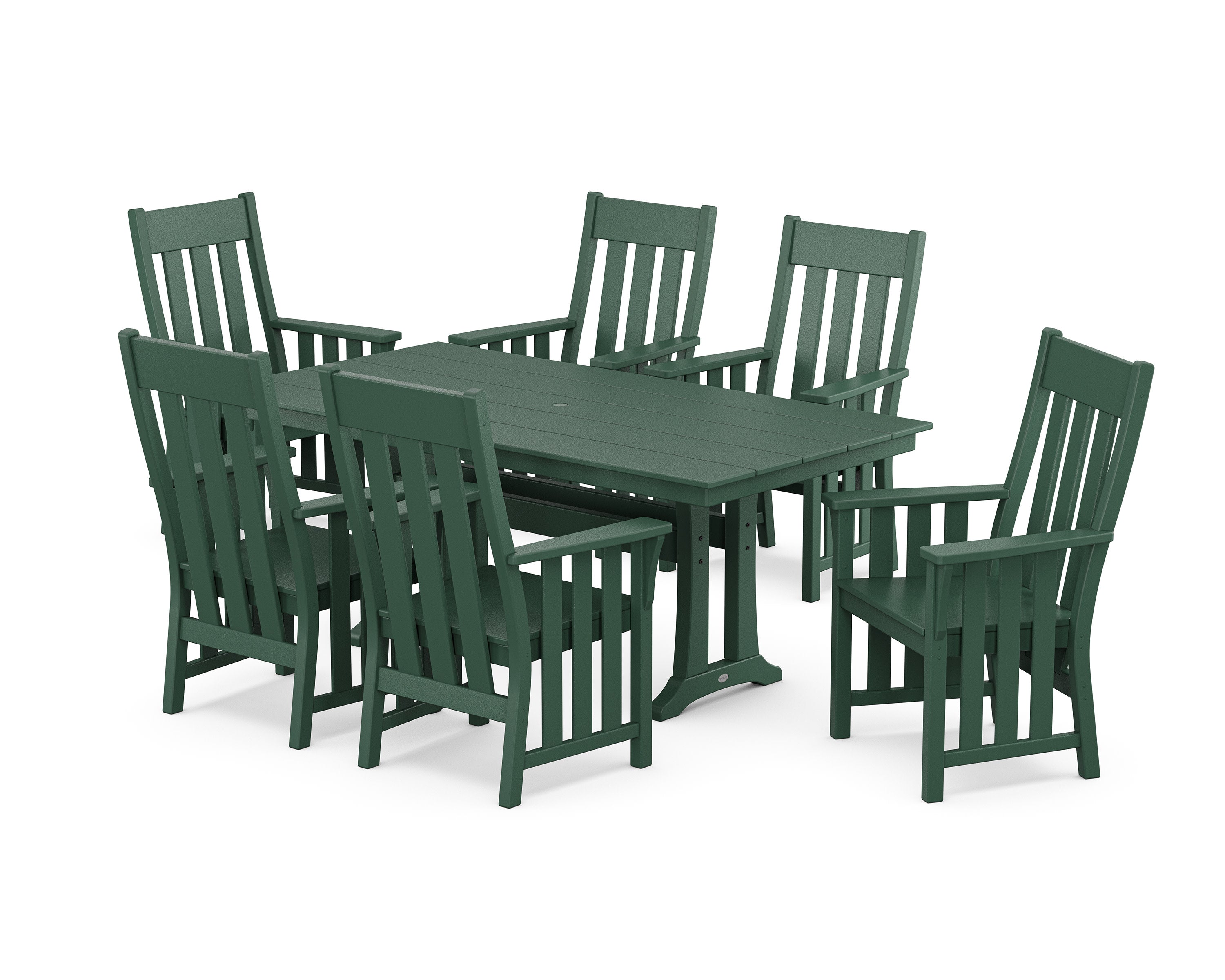 Acadia Arm Chair 7-Piece Farmhouse Dining Set with Trestle Legs in Green