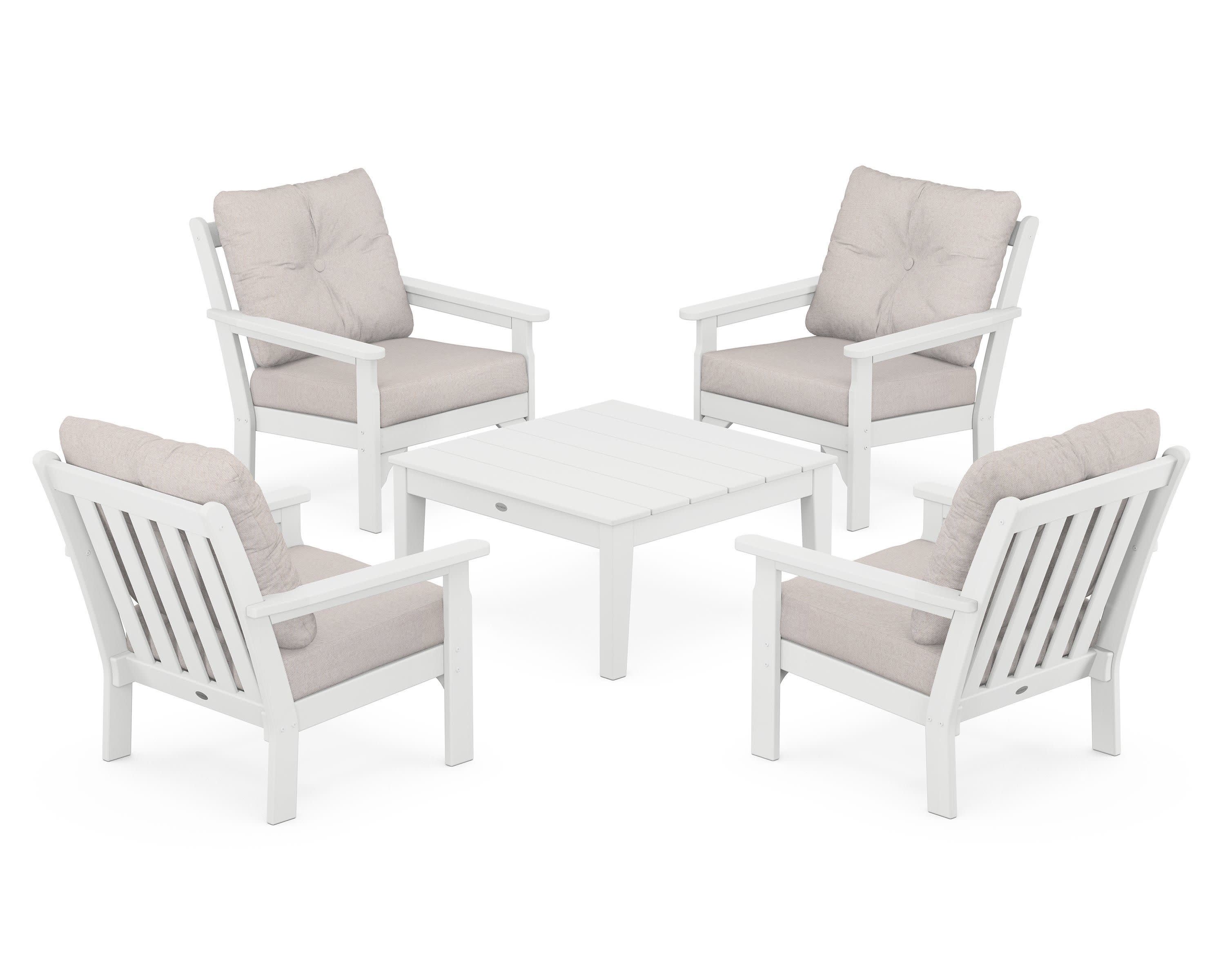 Vineyard 5-Piece Deep Seating Conversation Set in White / Dune Burlap