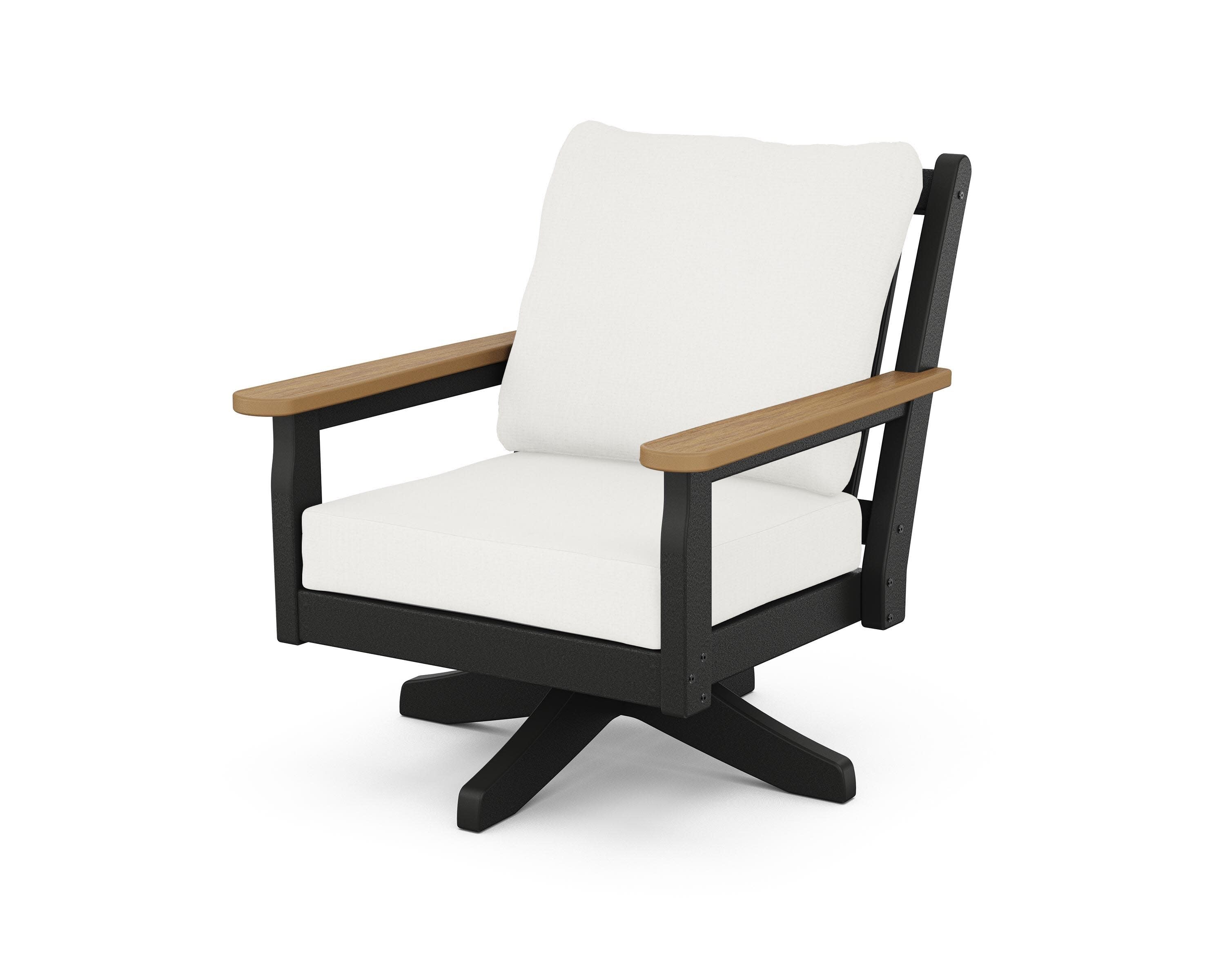 Chippendale Deep Seating Swivel Chair in Black / Natural / Natural Linen