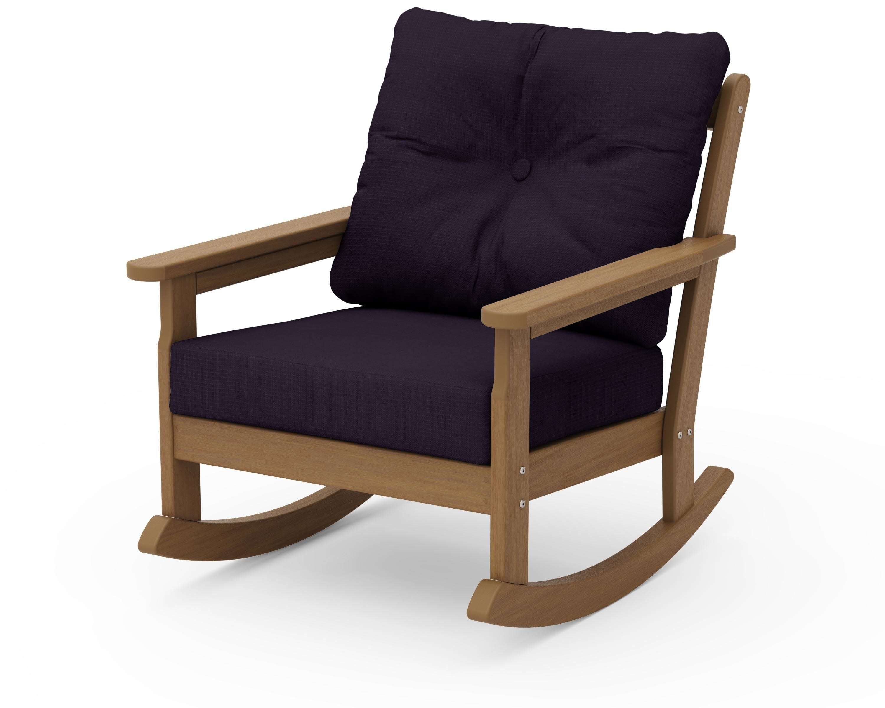 Vineyard Deep Seating Rocking Chair in Natural / Navy Linen