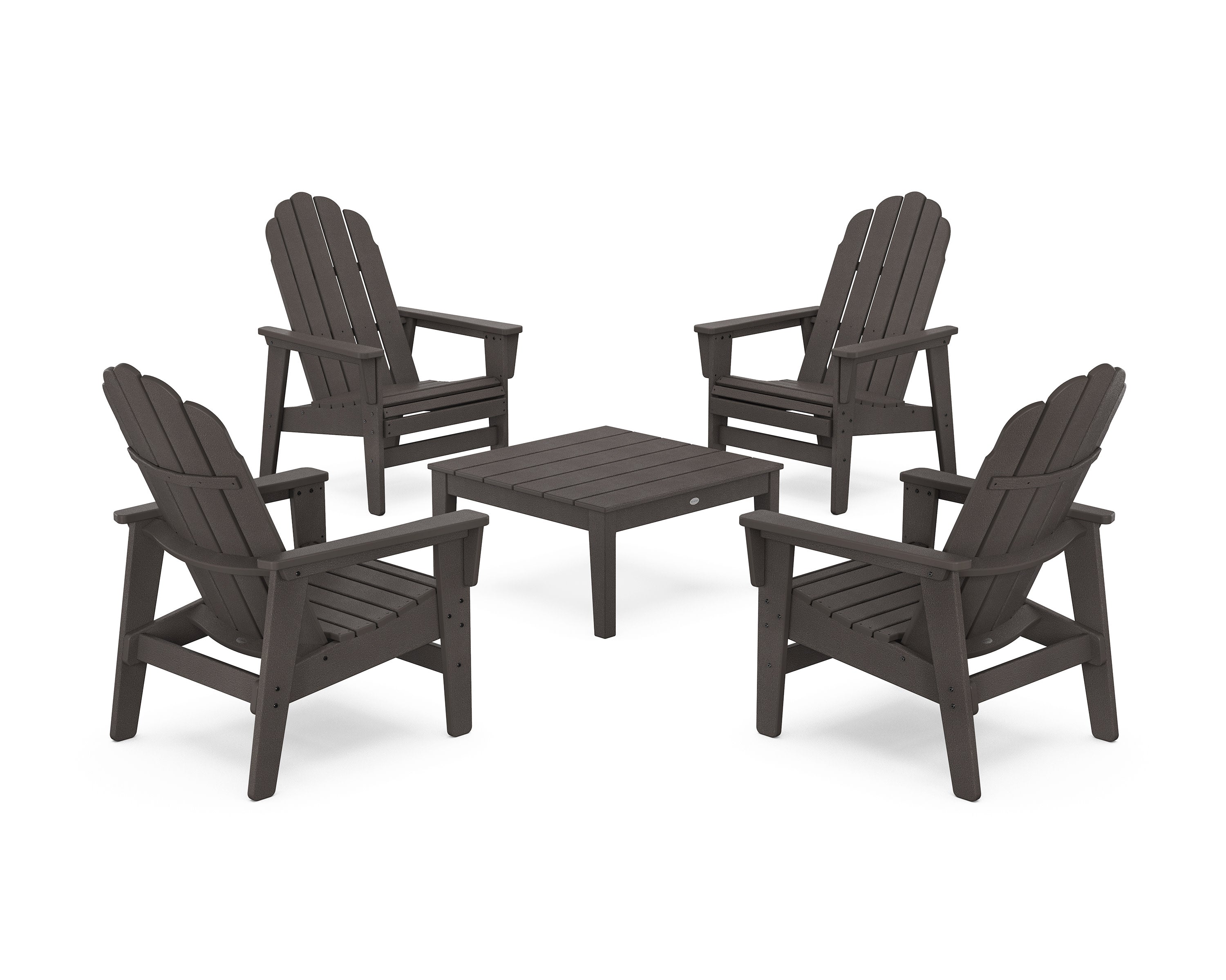 5-Piece Vineyard Grand Upright Adirondack Chair Conversation Group in Vintage Coffee