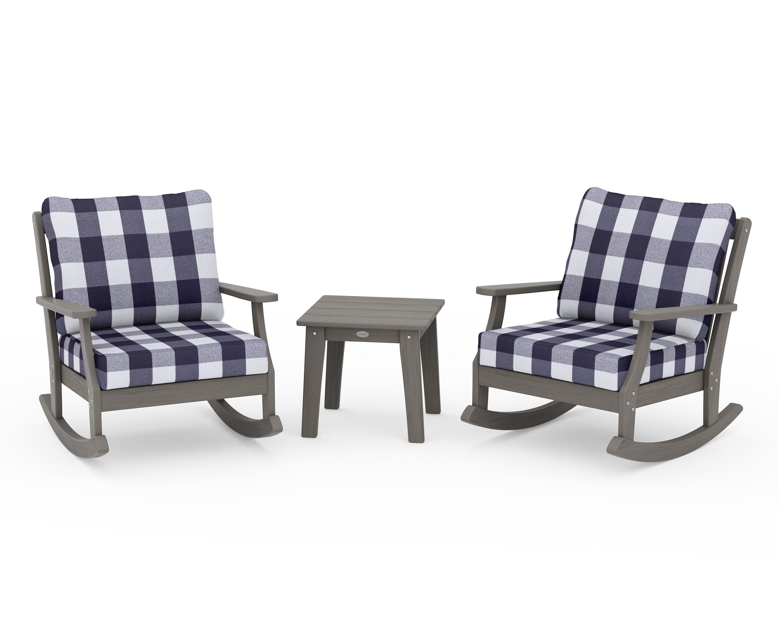 Braxton 3-Piece Deep Seating Rocker Set in Driftwood / Buffalo Plaid Navy