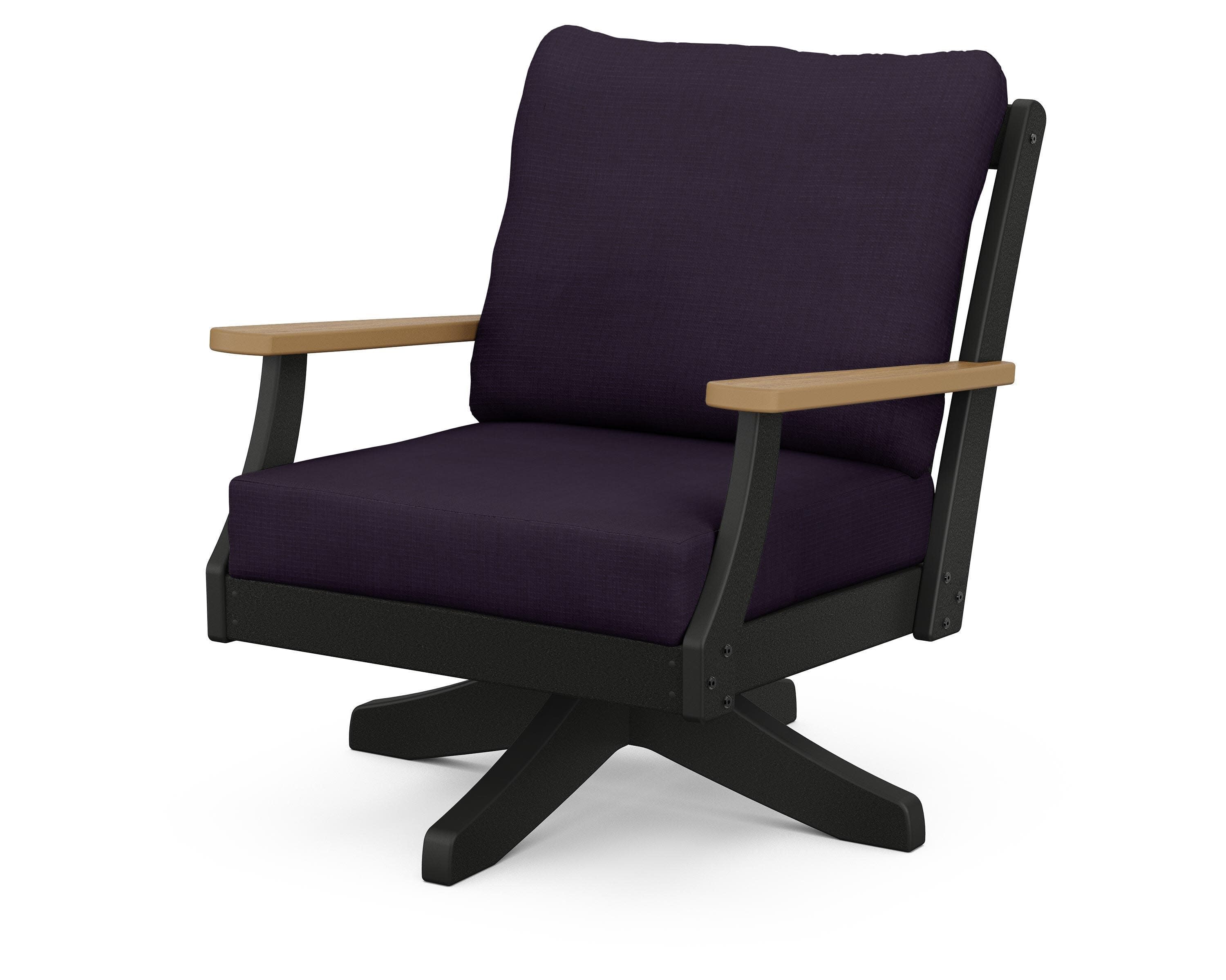 Braxton Deep Seating Swivel Chair in Black / Natural / Navy Linen