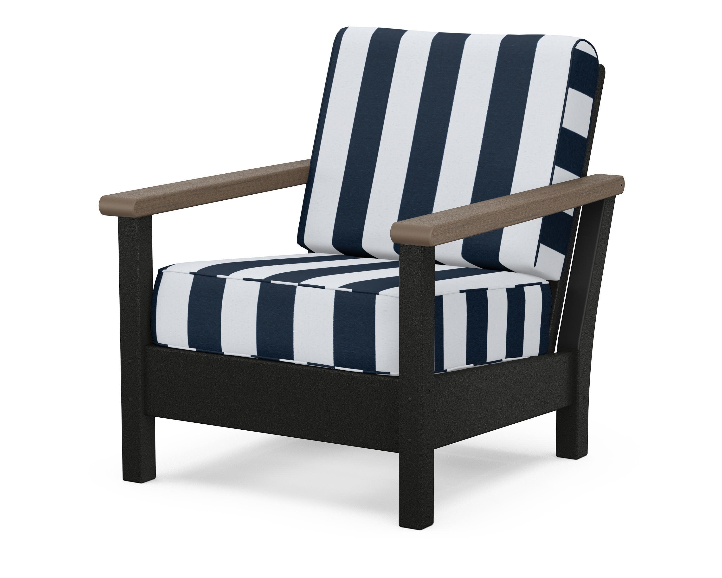 Harbour Deep Seating Chair in Black / Kona / Cabana Stripe Marine Indigo