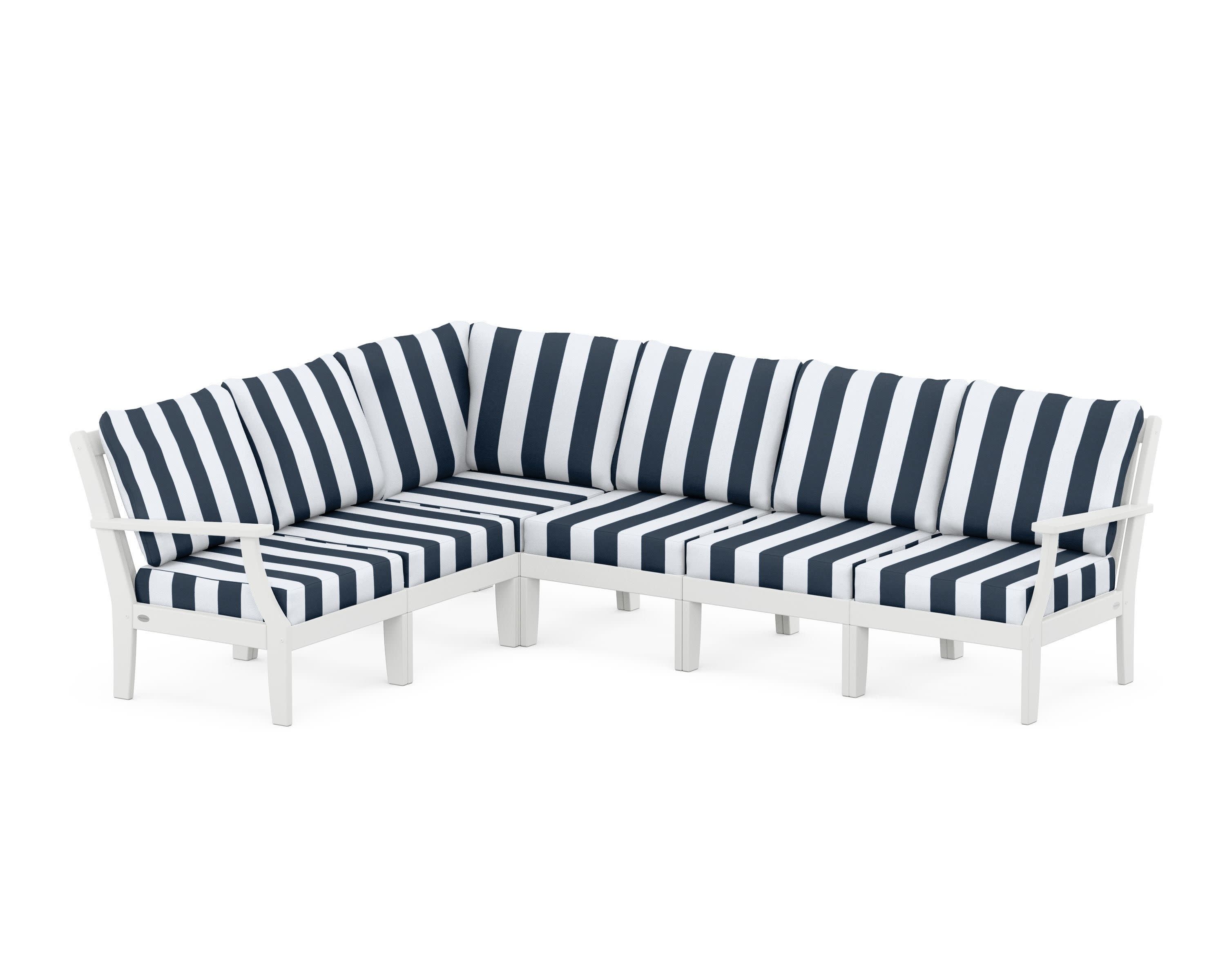 Braxton Modular 6-Piece Deep Seating Set in White / Cabana Stripe Marine Indigo