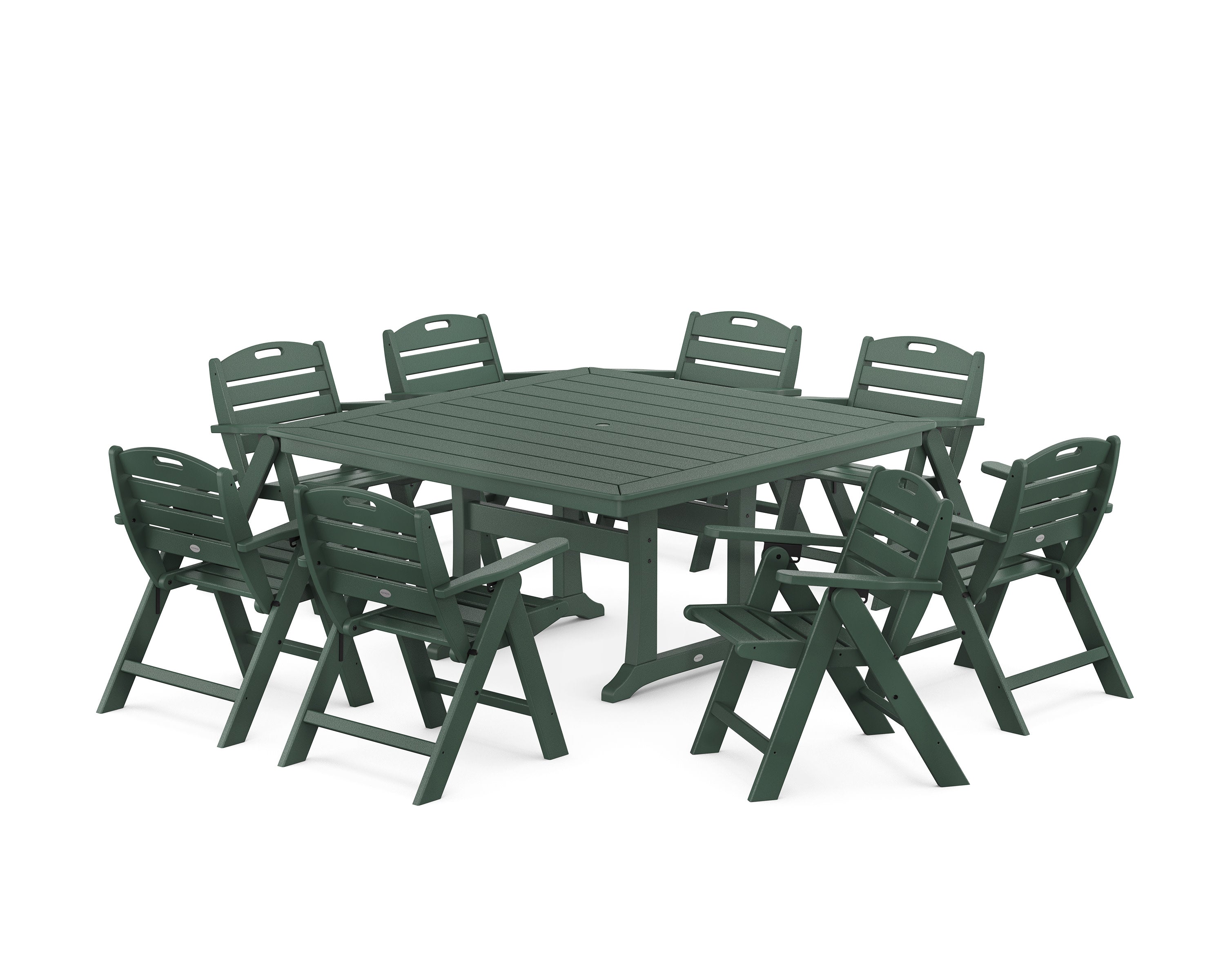 Nautical Lowback 9-Piece Square Dining Set with Trestle Legs in Green