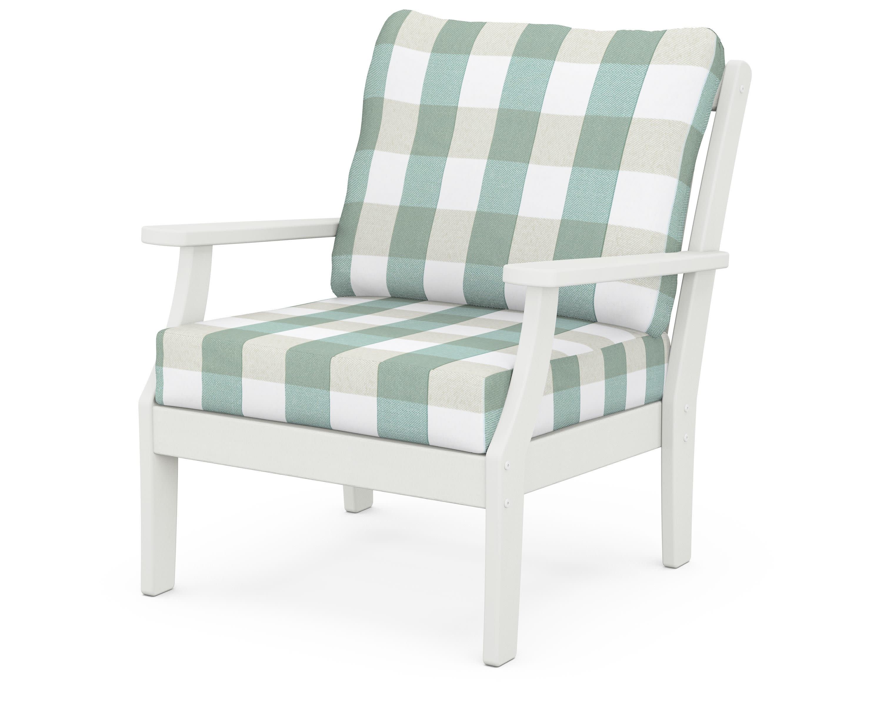 Braxton Deep Seating Chair in Vintage White / Buffalo Plaid Glacier Spa