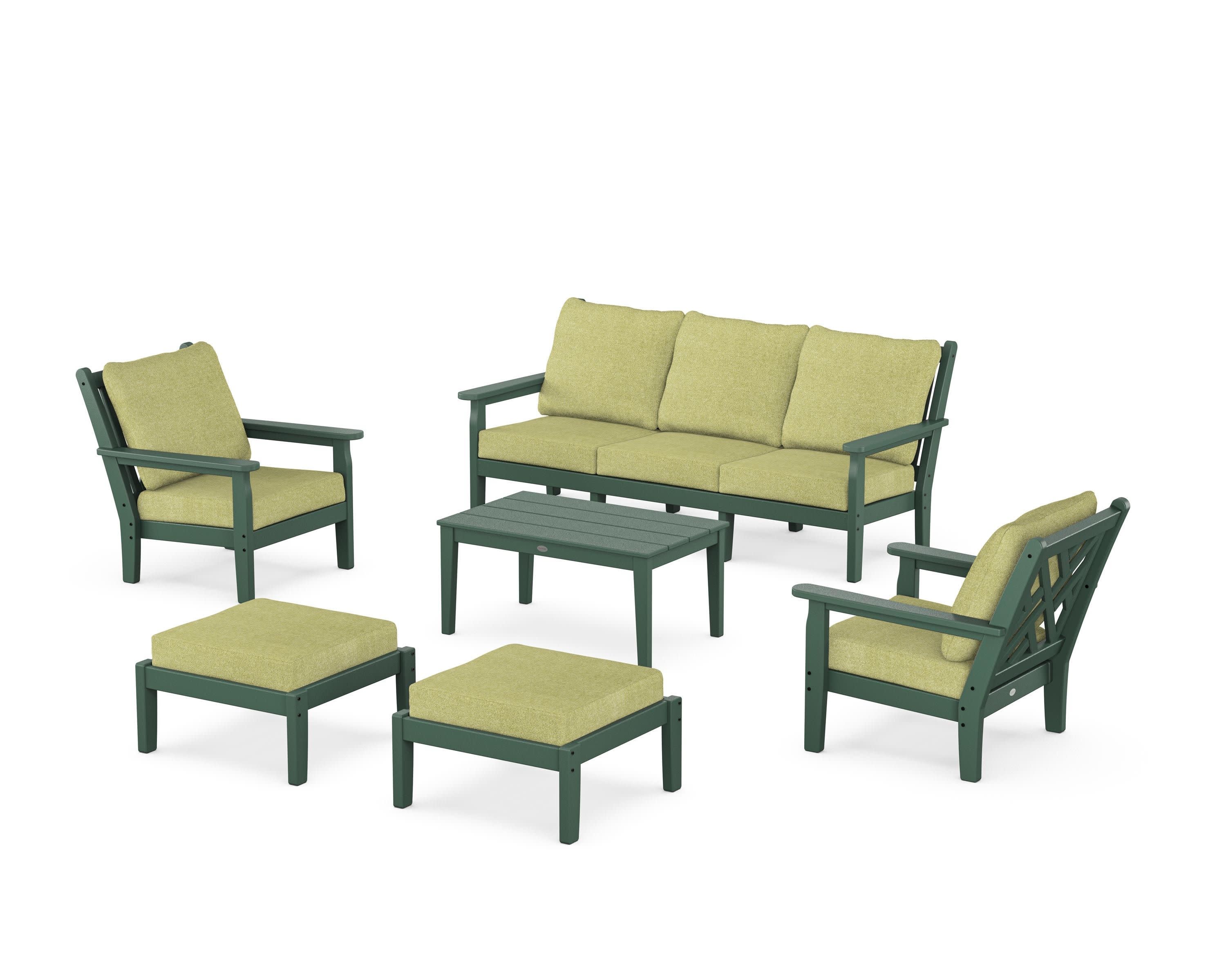Chippendale 6-Piece Lounge Sofa Set in Green / Chartreuse Boucle