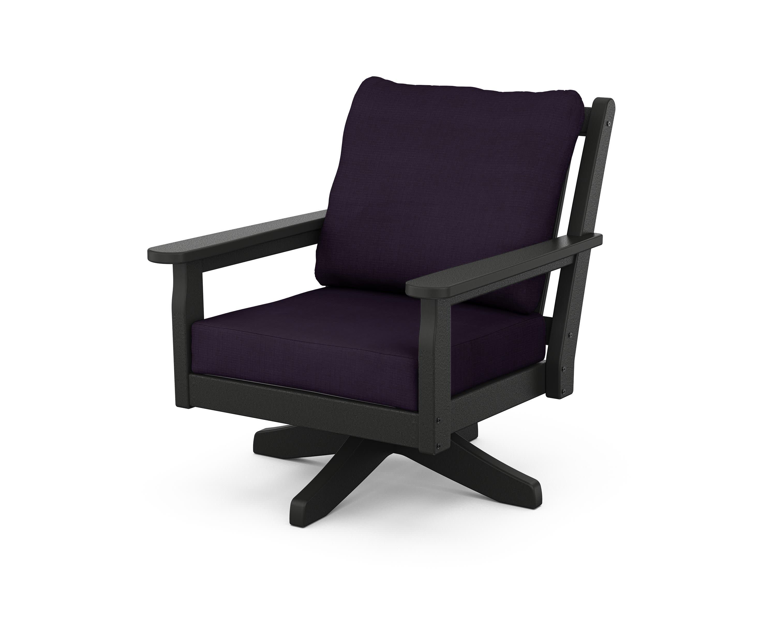 Chippendale Deep Seating Swivel Chair in Black / Navy Linen