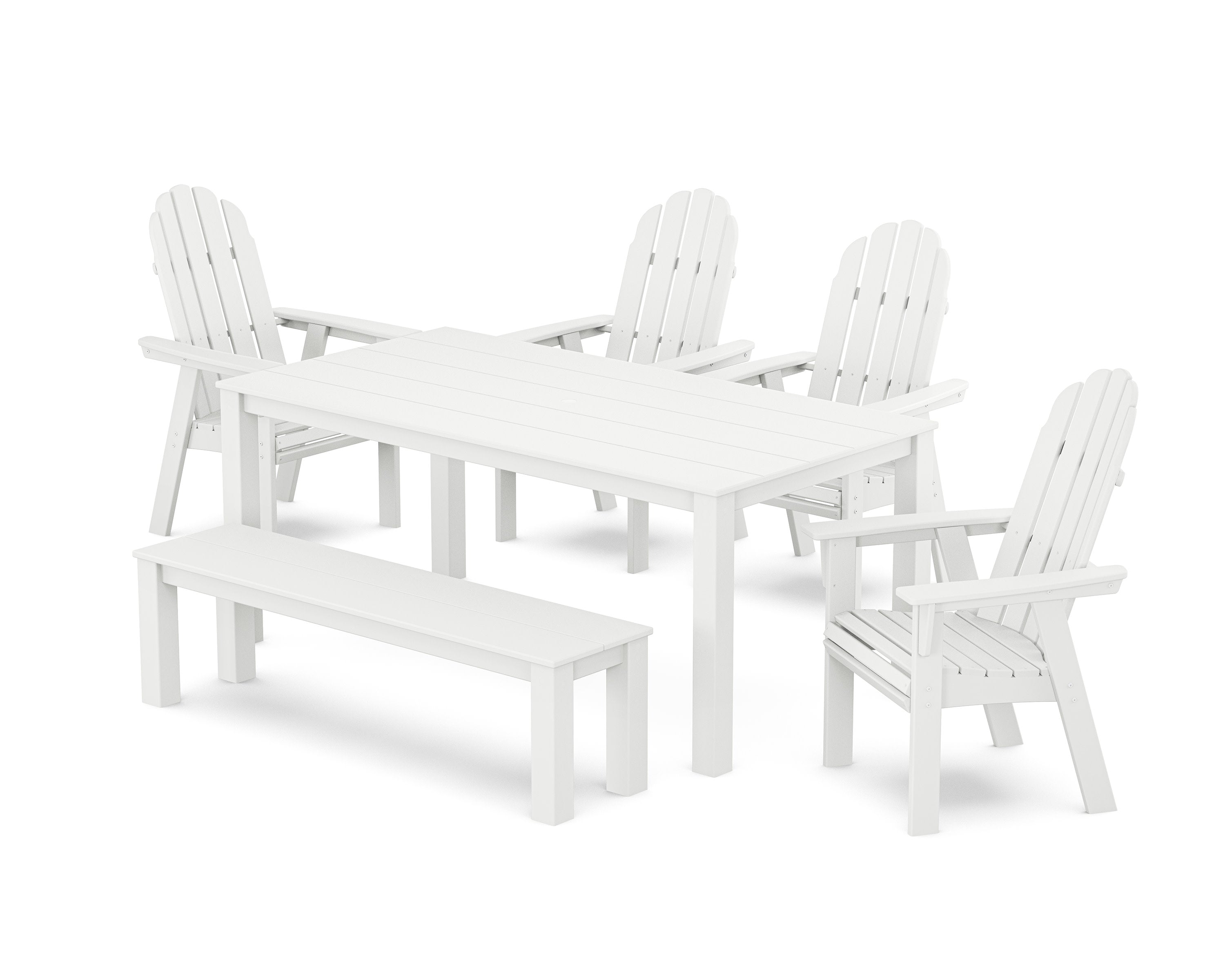 Vineyard Curveback Adirondack 6-Piece Parsons Dining Set with Bench in White