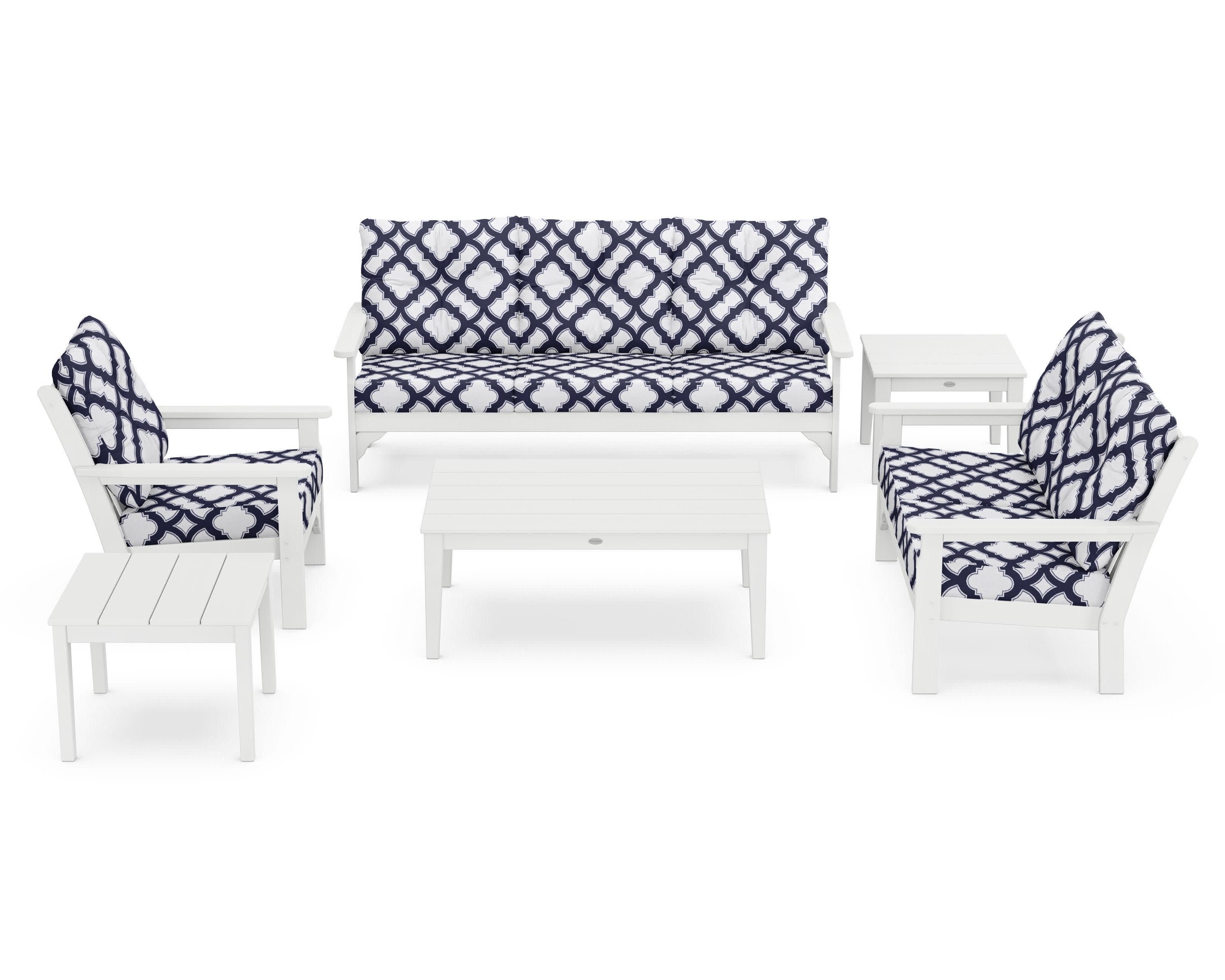 Vineyard 6-Piece Deep Seating Set in White / Trellis Navy