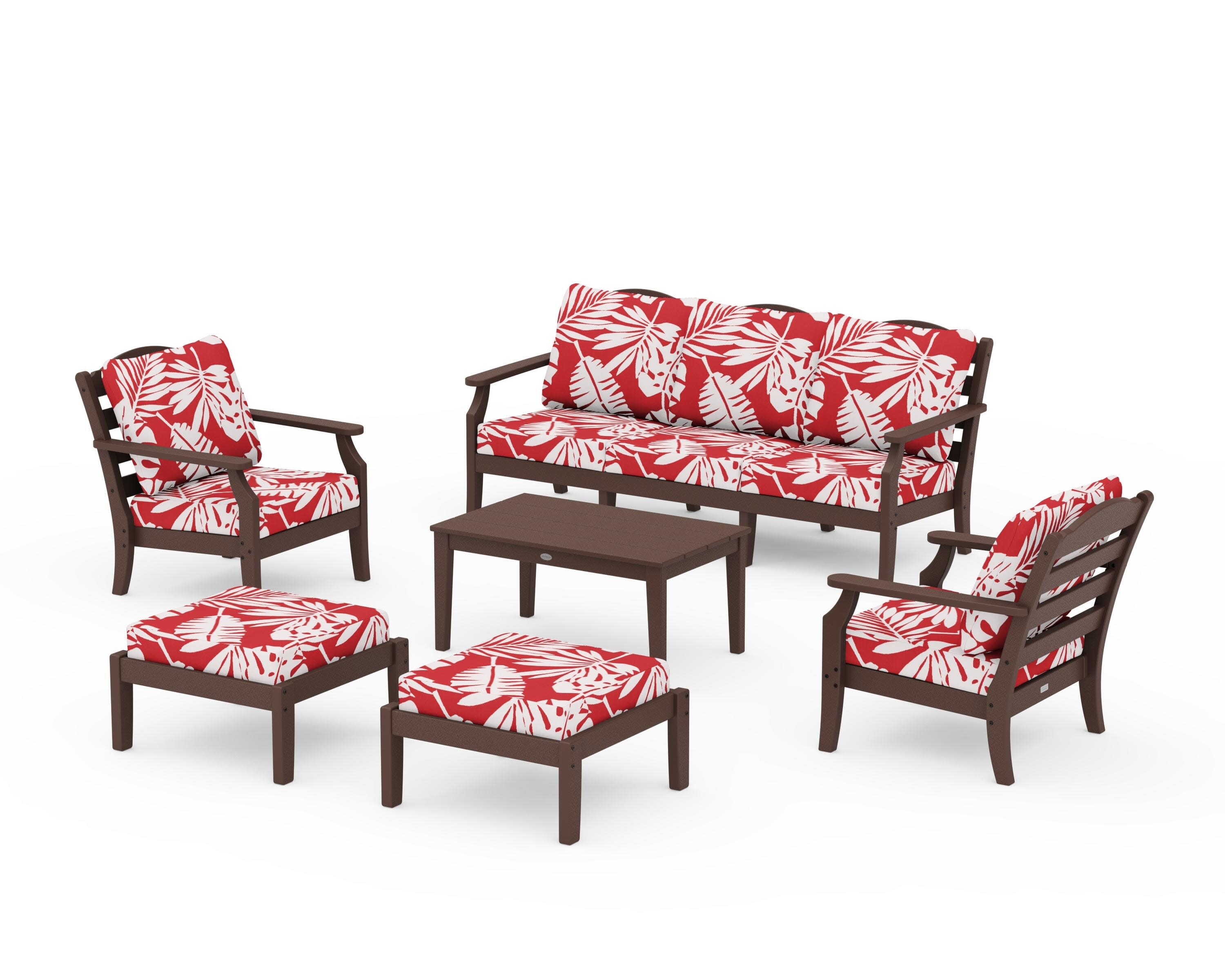 Savannah 6-Piece Lounge Sofa Set in Mahogany / Leaf Crimson
