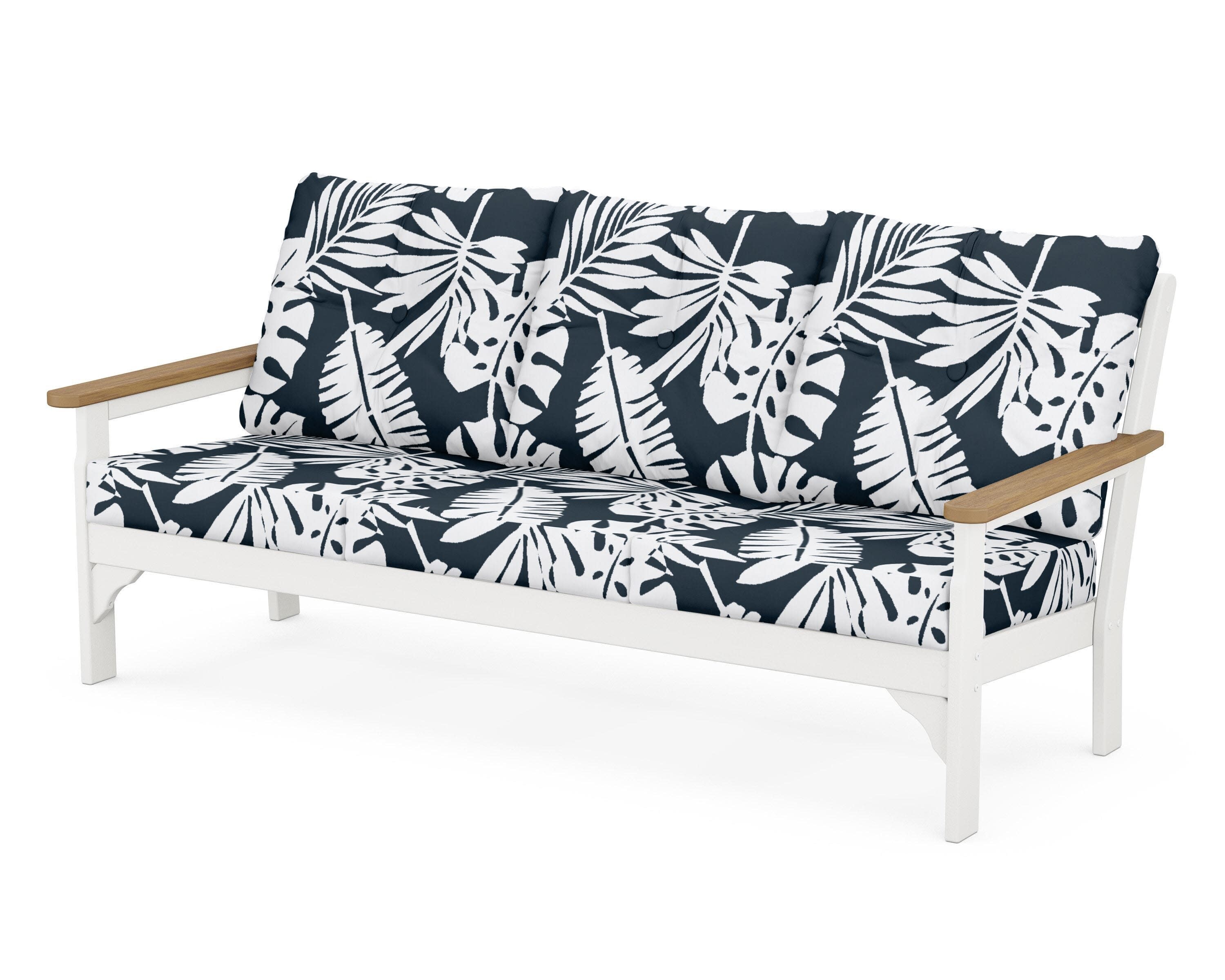 Vineyard Deep Seating Sofa in White / Natural / Leaf Marine Indigo