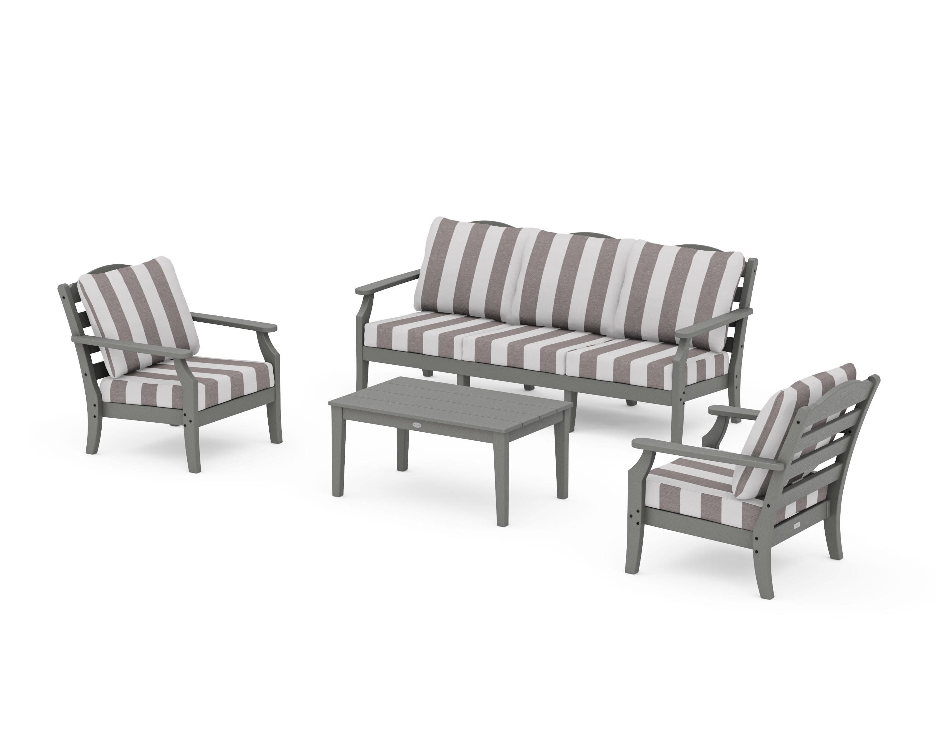 Savannah 4-Piece Deep Seating Set with Sofa in Slate Grey / Cabana Stripe Grey Mist