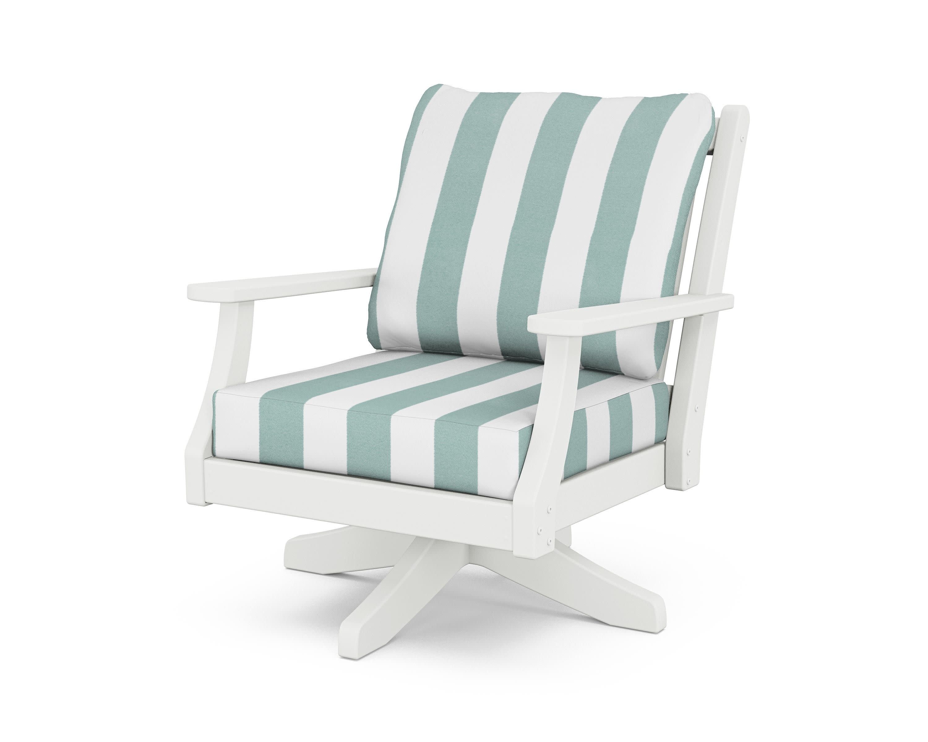 Wovendale Deep Seating Swivel Chair in White / Cabana Stripe Glacier Spa