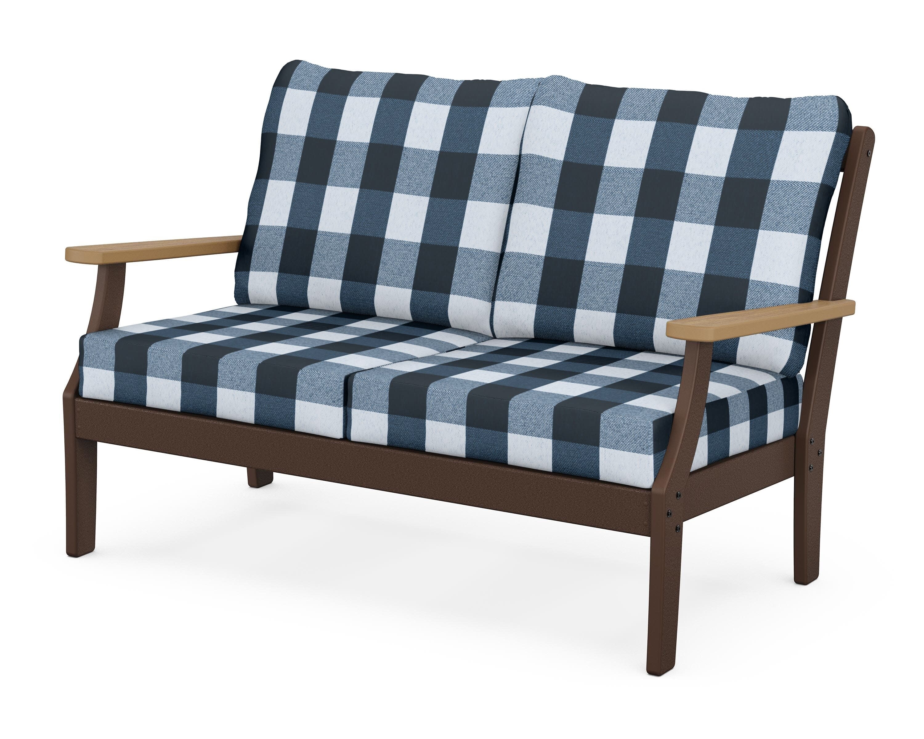 Braxton Deep Seating Loveseat in Mahogany / Natural / Buffalo Plaid Marine Indigo