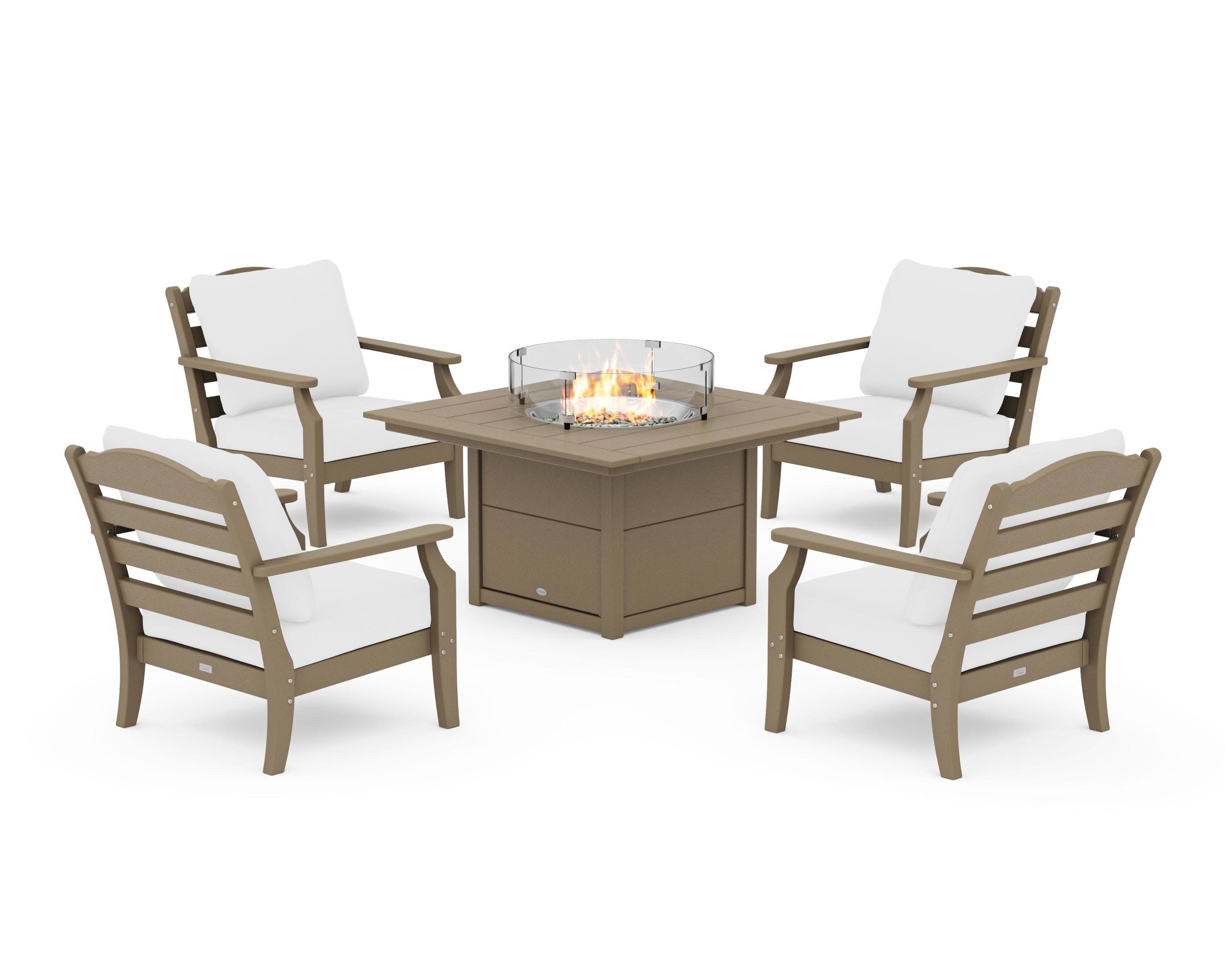 Savannah 5-Piece Deep Seating Set with Fire Pit Table in Vintage Sahara / Natural