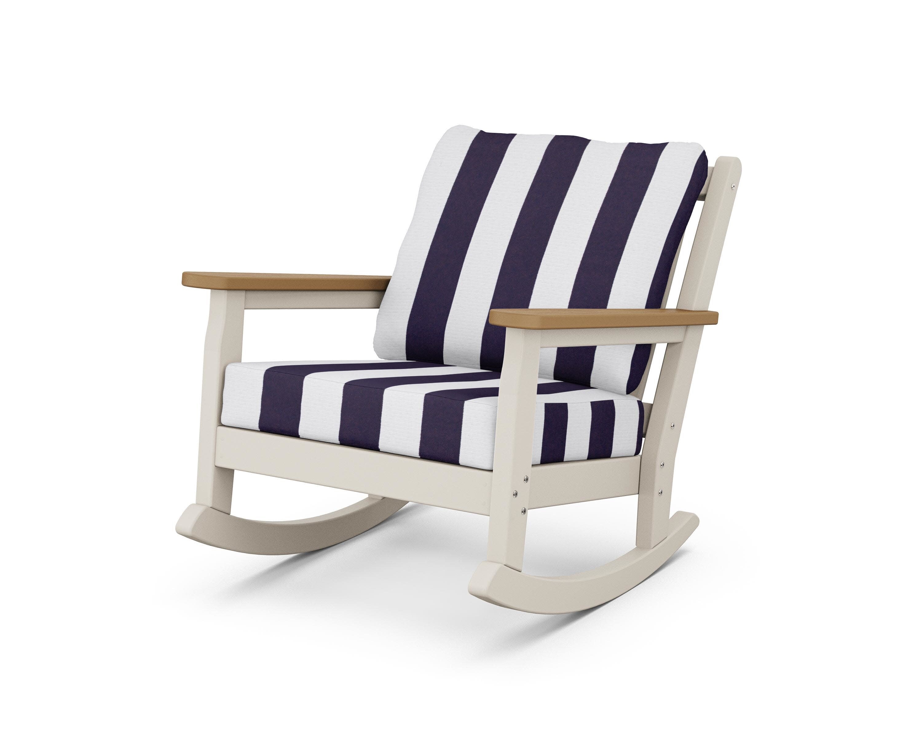 Chippendale Deep Seating Rocking Chair in Sand / Natural / Cabana Stripe Navy
