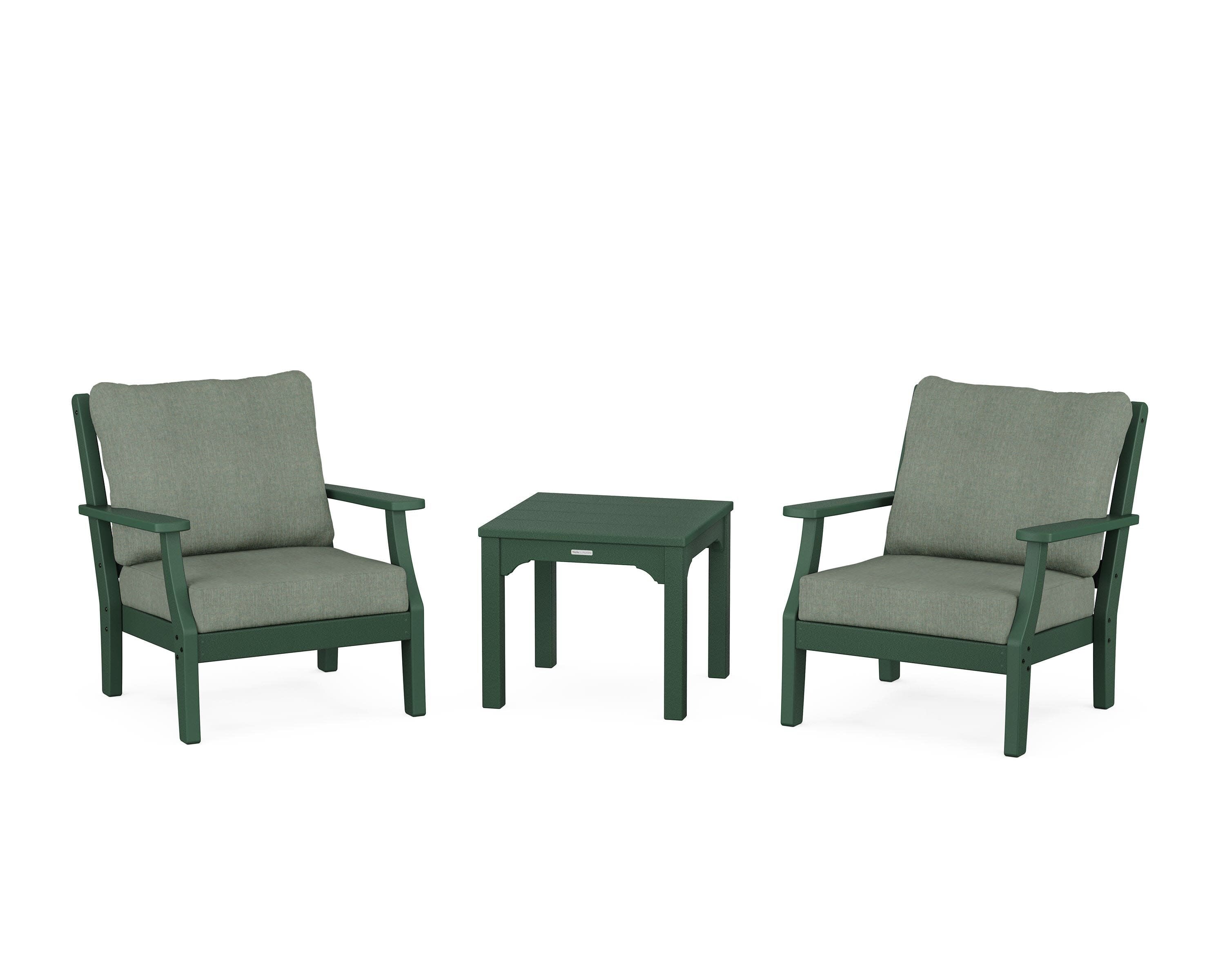 Chinoiserie 3-Piece Deep Seating Set in Green / Cast Sage