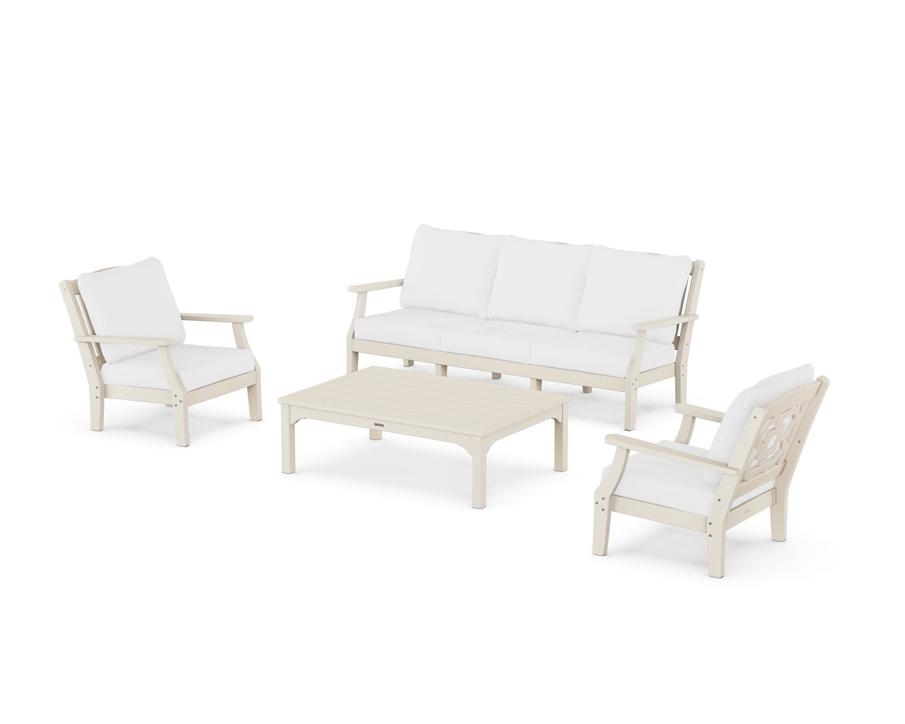 Chinoiserie 4-Piece Deep Seating Set with Sofa in Sand / Natural