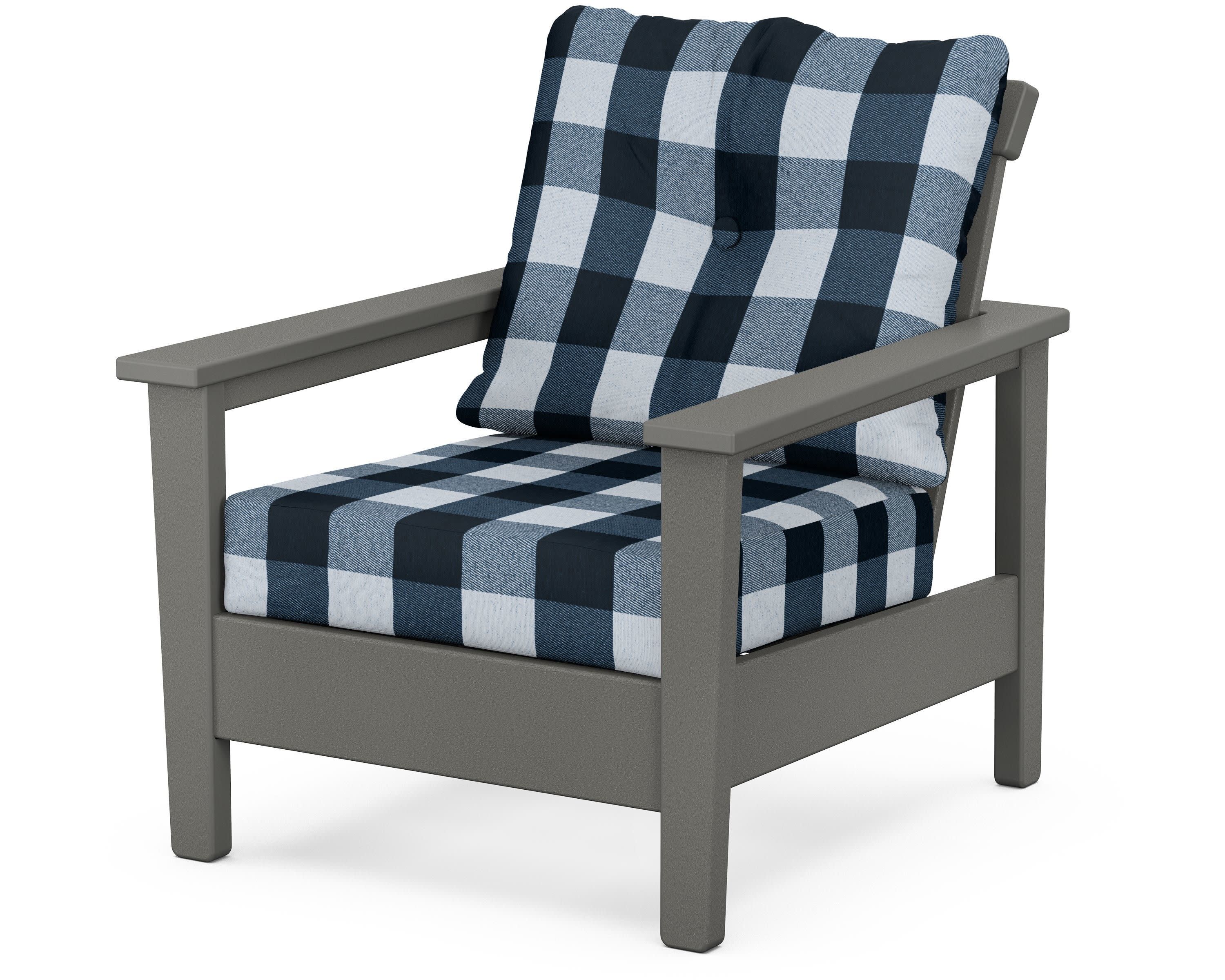 Prescott Deep Seating Chair in Slate Grey / Buffalo Plaid Marine Indigo