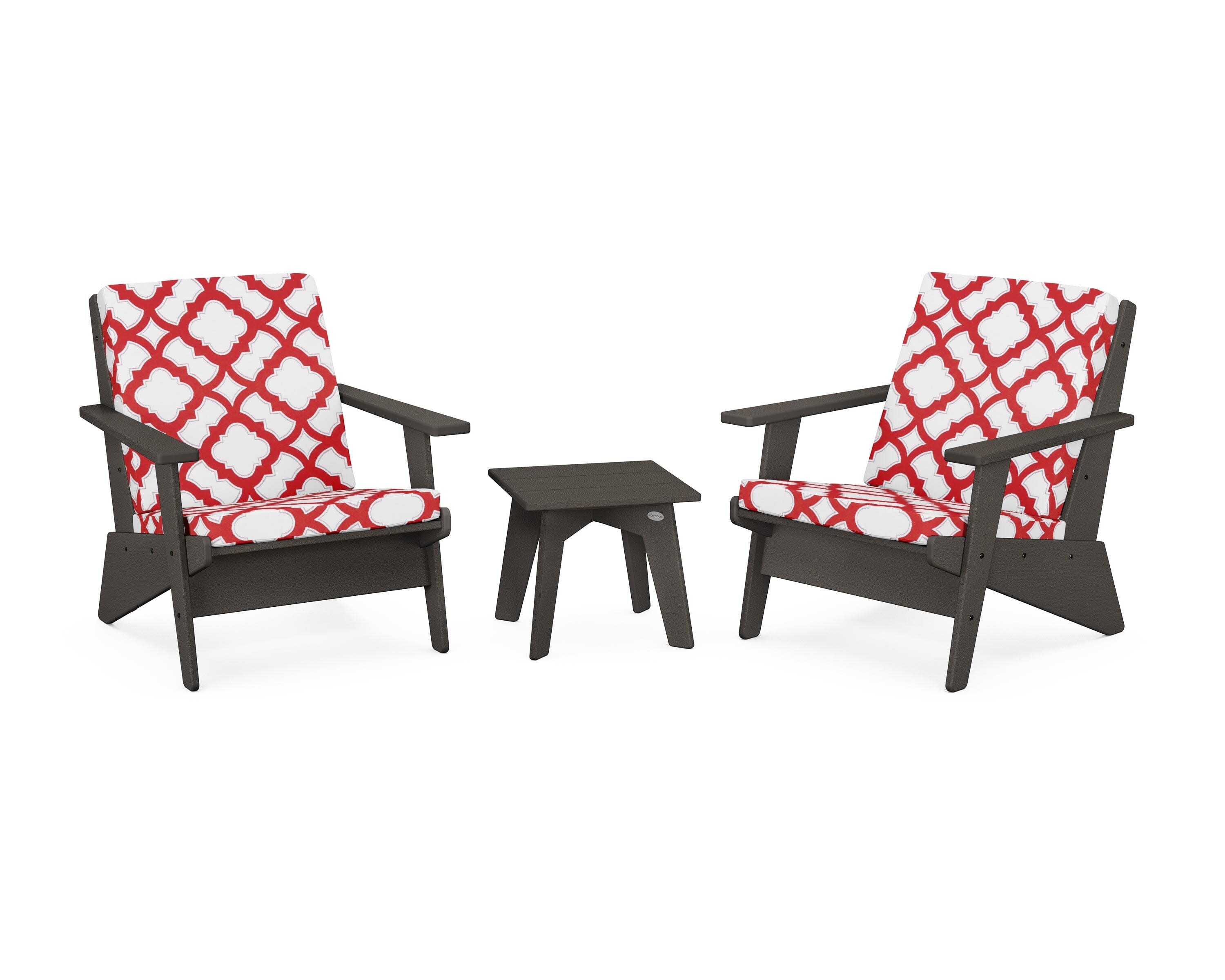 Riviera Modern Lounge 3-Piece Set in Vintage Coffee / Trellis Crimson