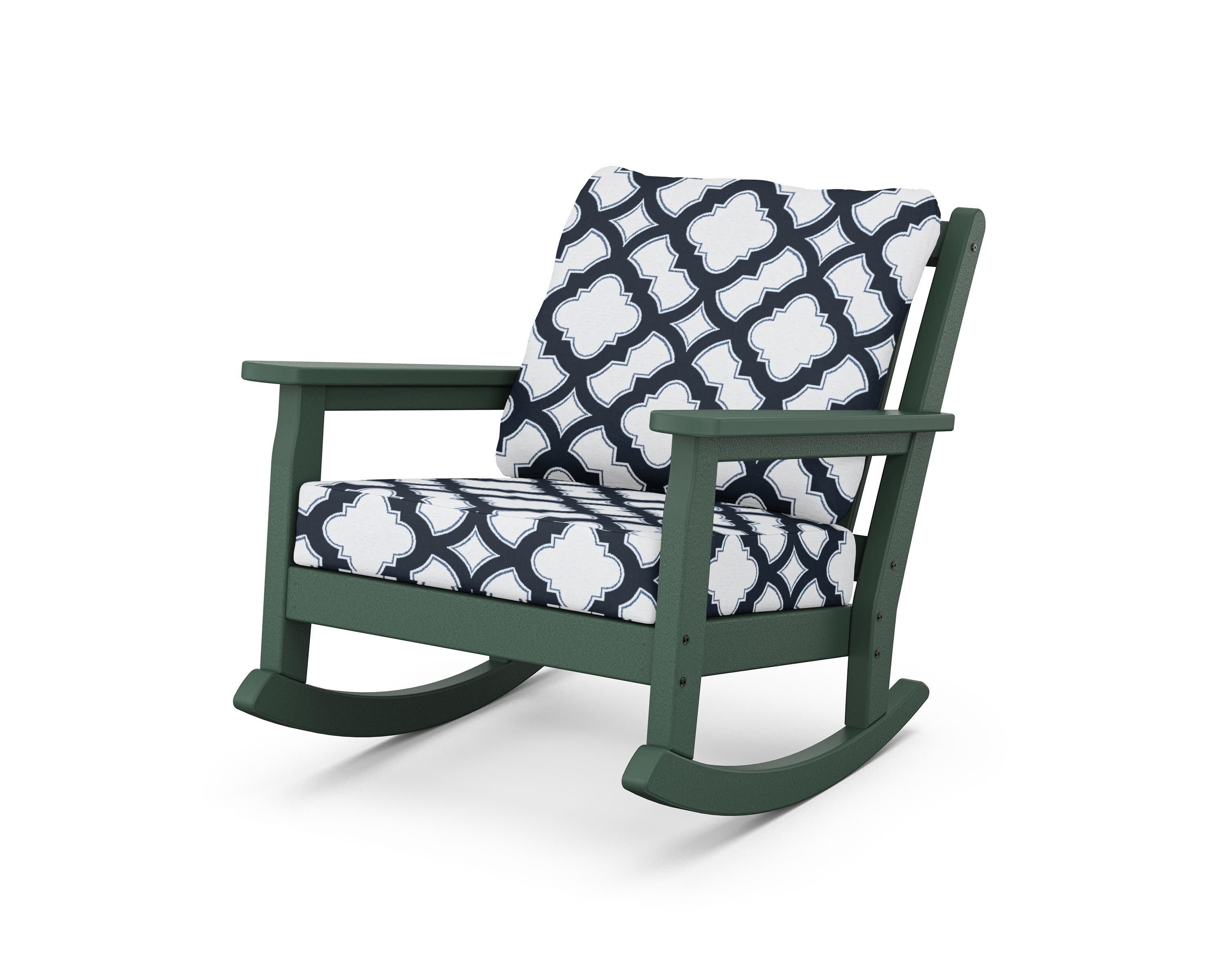 Chippendale Deep Seating Rocking Chair in Green / Trellis Marine Indigo