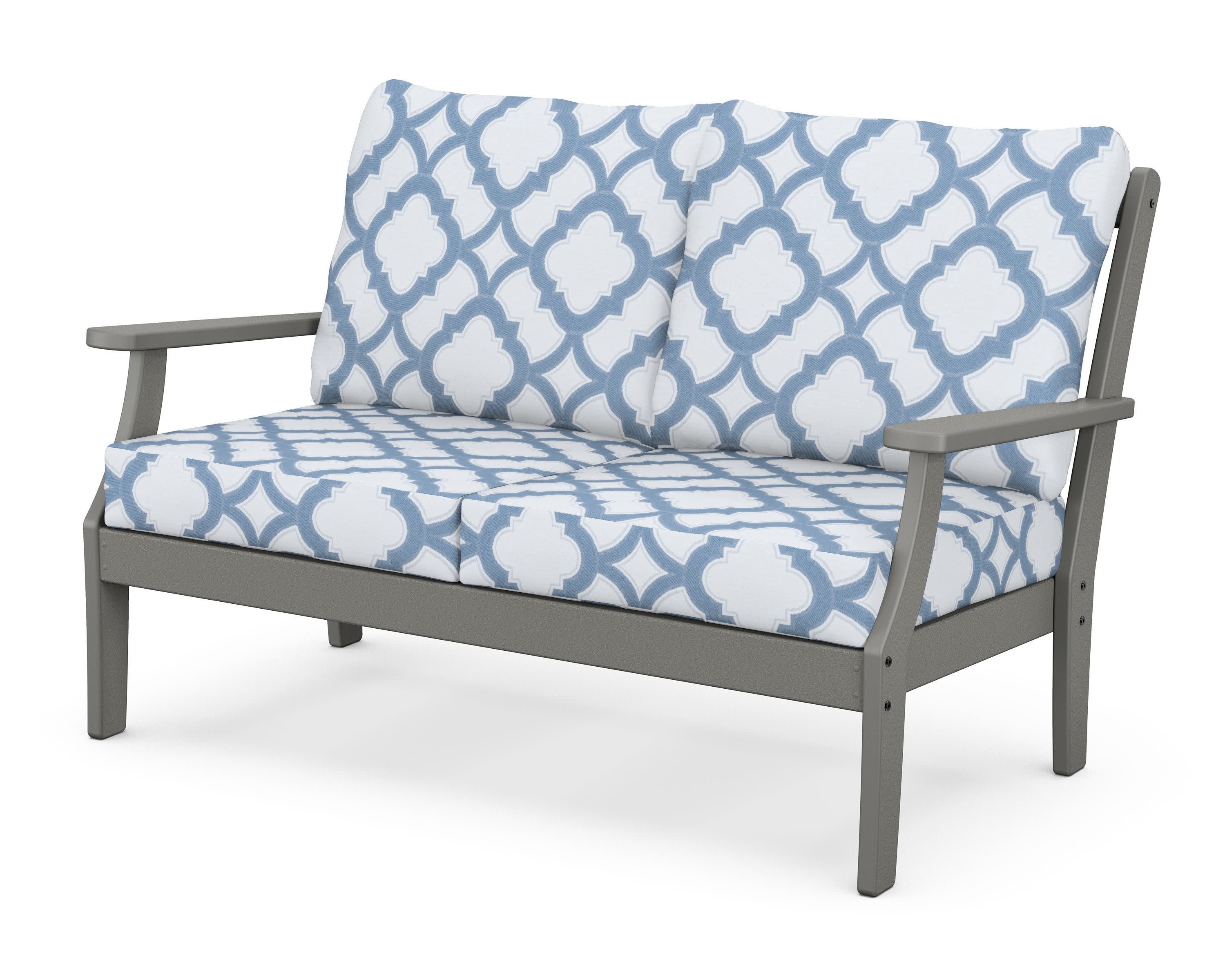 Braxton Deep Seating Loveseat in Slate Grey / Trellis Sky Blue