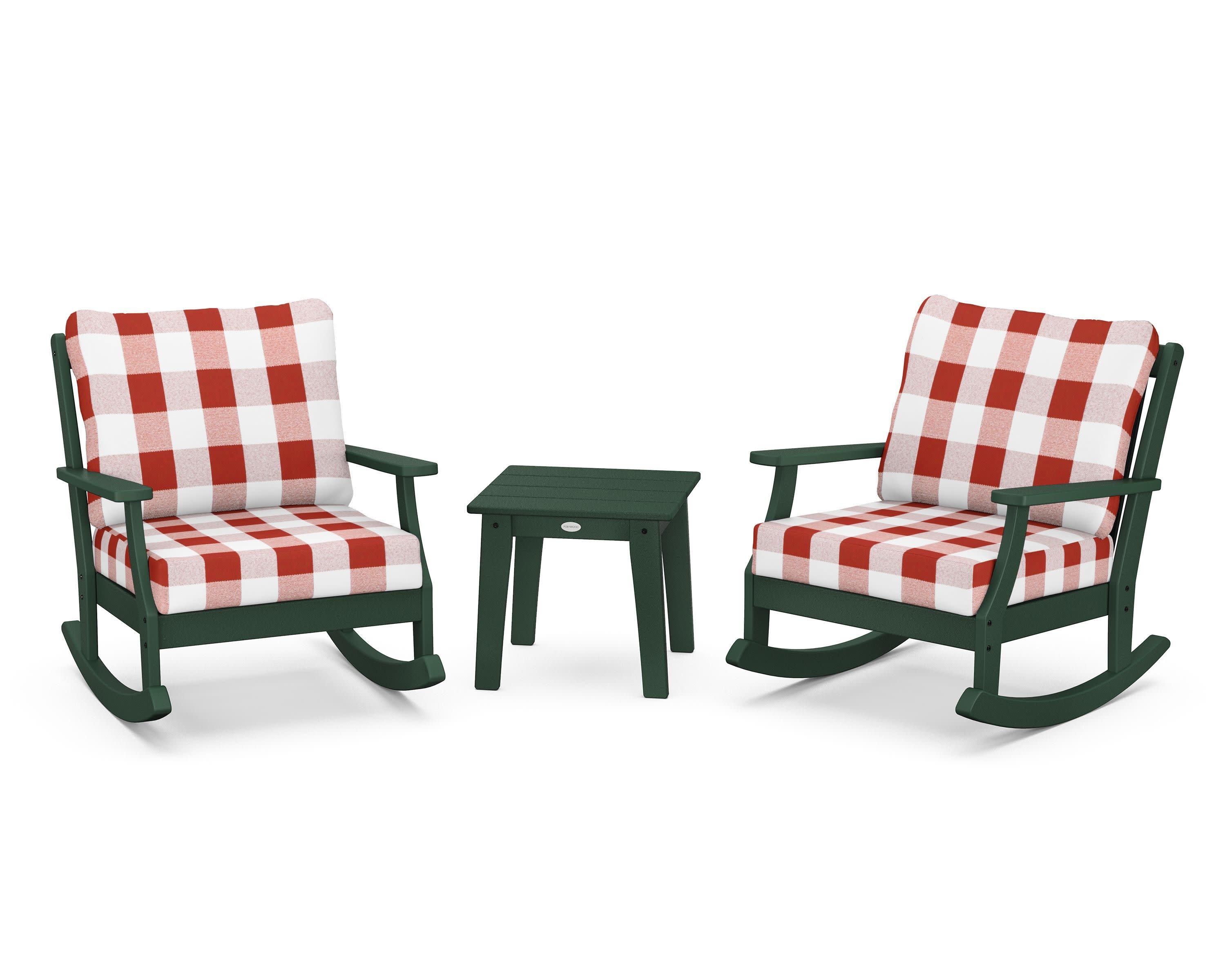 Braxton 3-Piece Deep Seating Rocker Set in Green / Buffalo Plaid Crimson