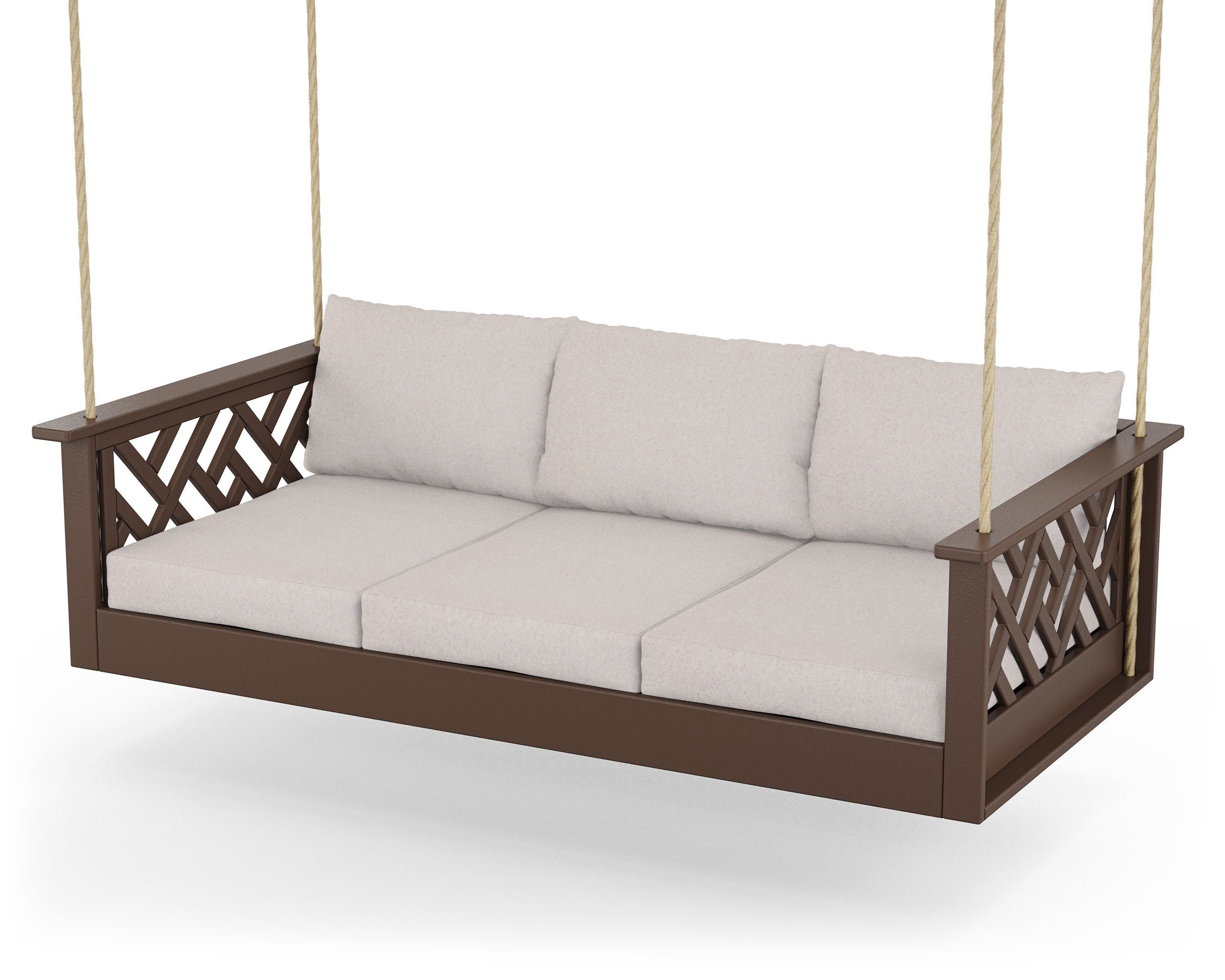 Chippendale Daybed Swing in Mahogany / Dune Burlap