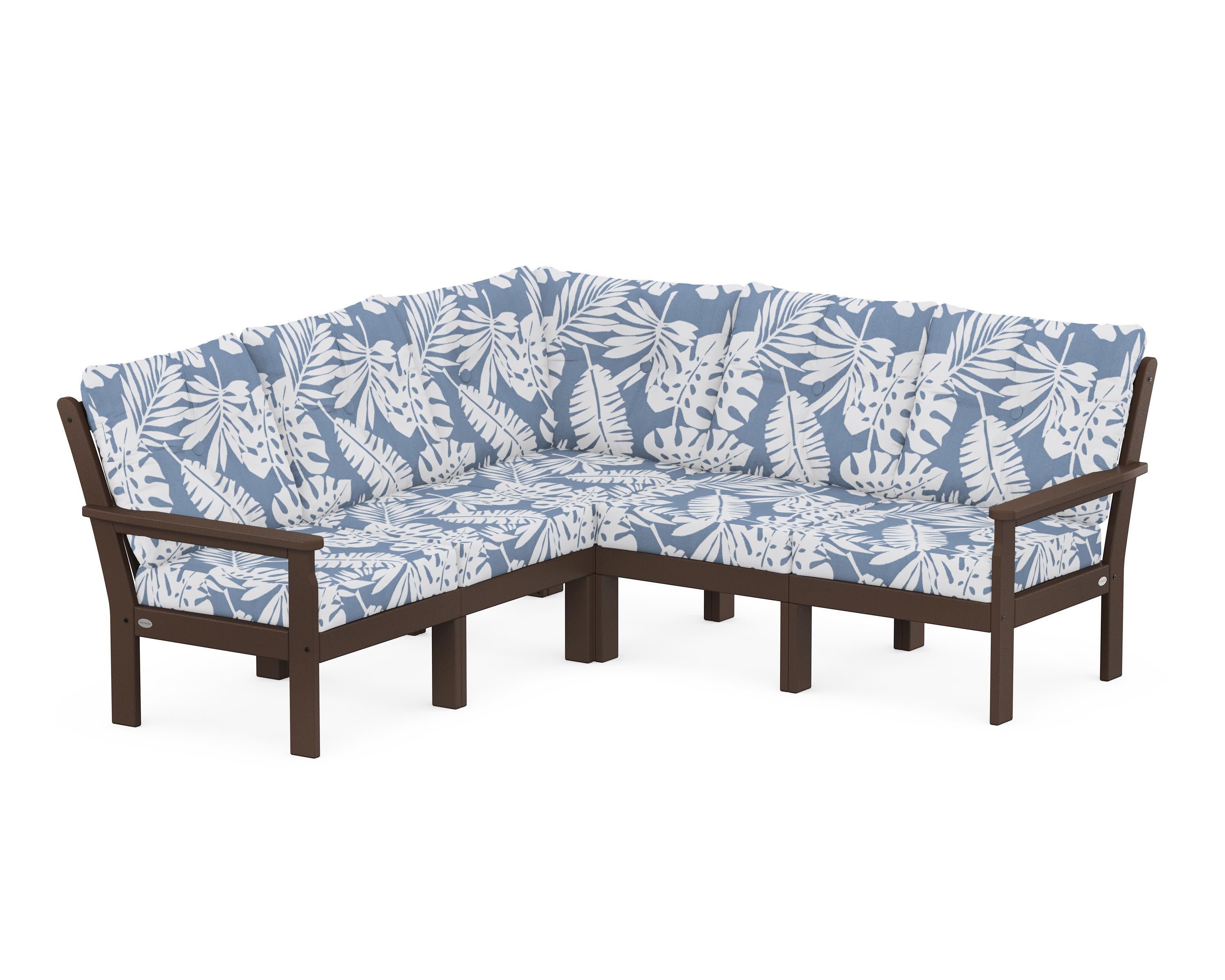 Vineyard 5-Piece Sectional in Mahogany / Leaf Sky Blue