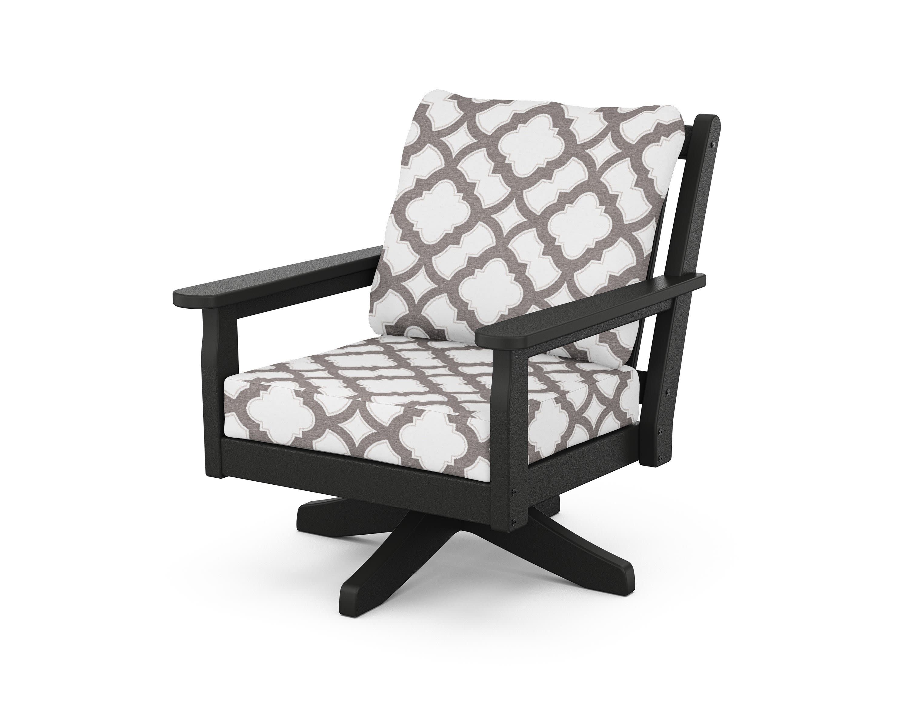 Chippendale Deep Seating Swivel Chair in Black / Trellis Grey Mist