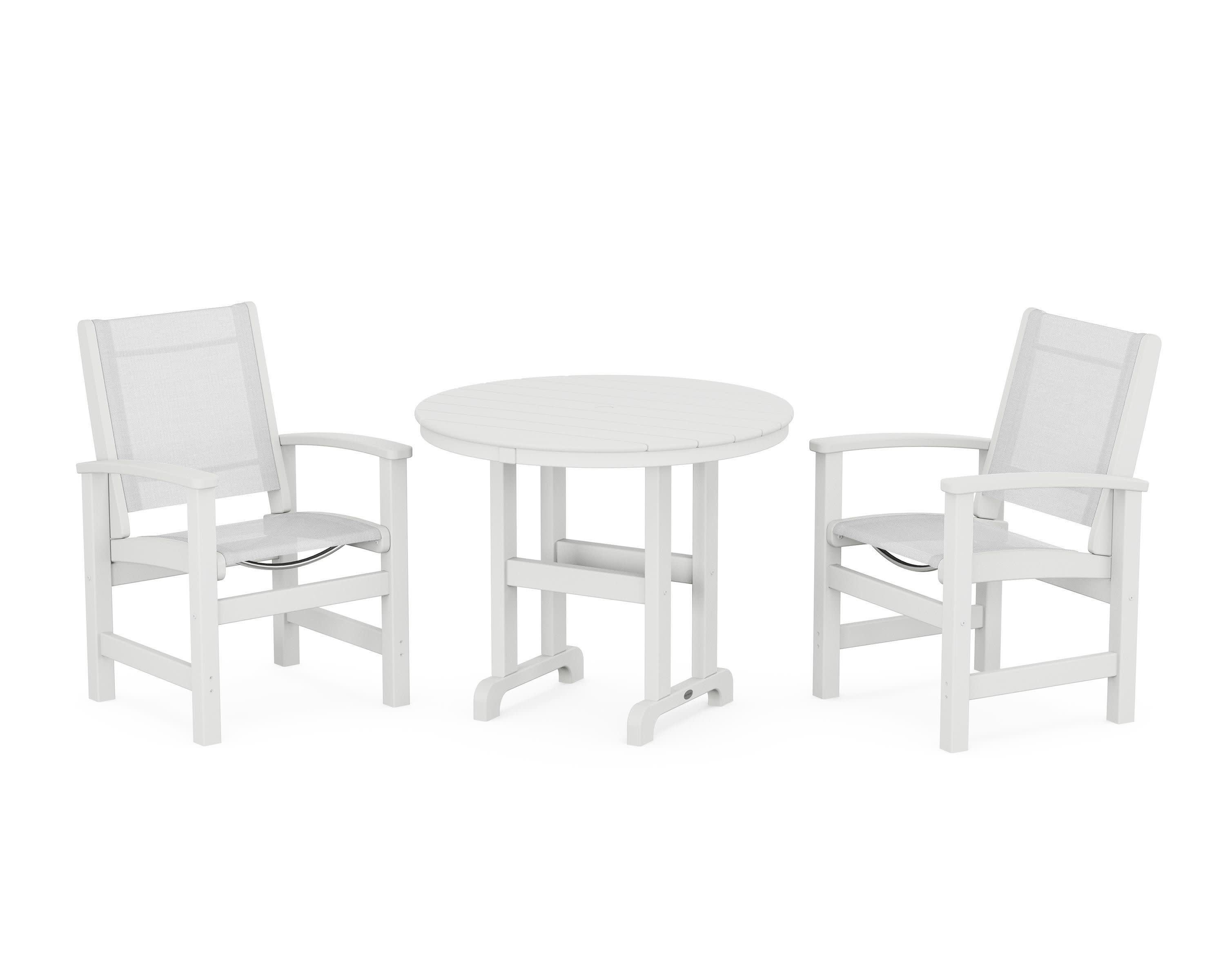 Coastal 3-Piece Round Dining Set in White / White Sling