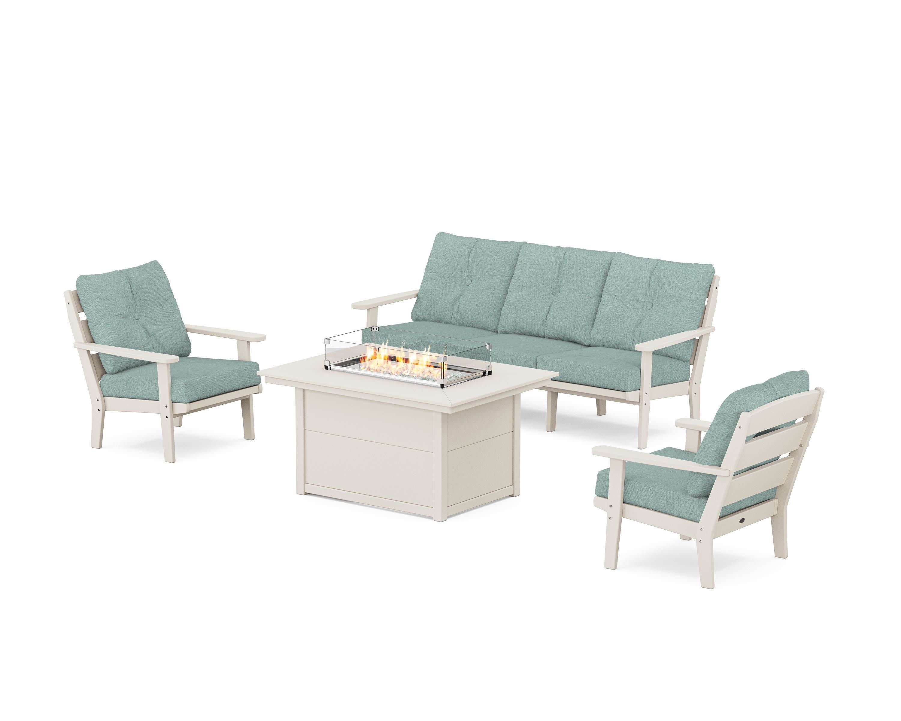 Lakeside Deep Seating Fire Pit Table Set in Sand / Glacier Spa