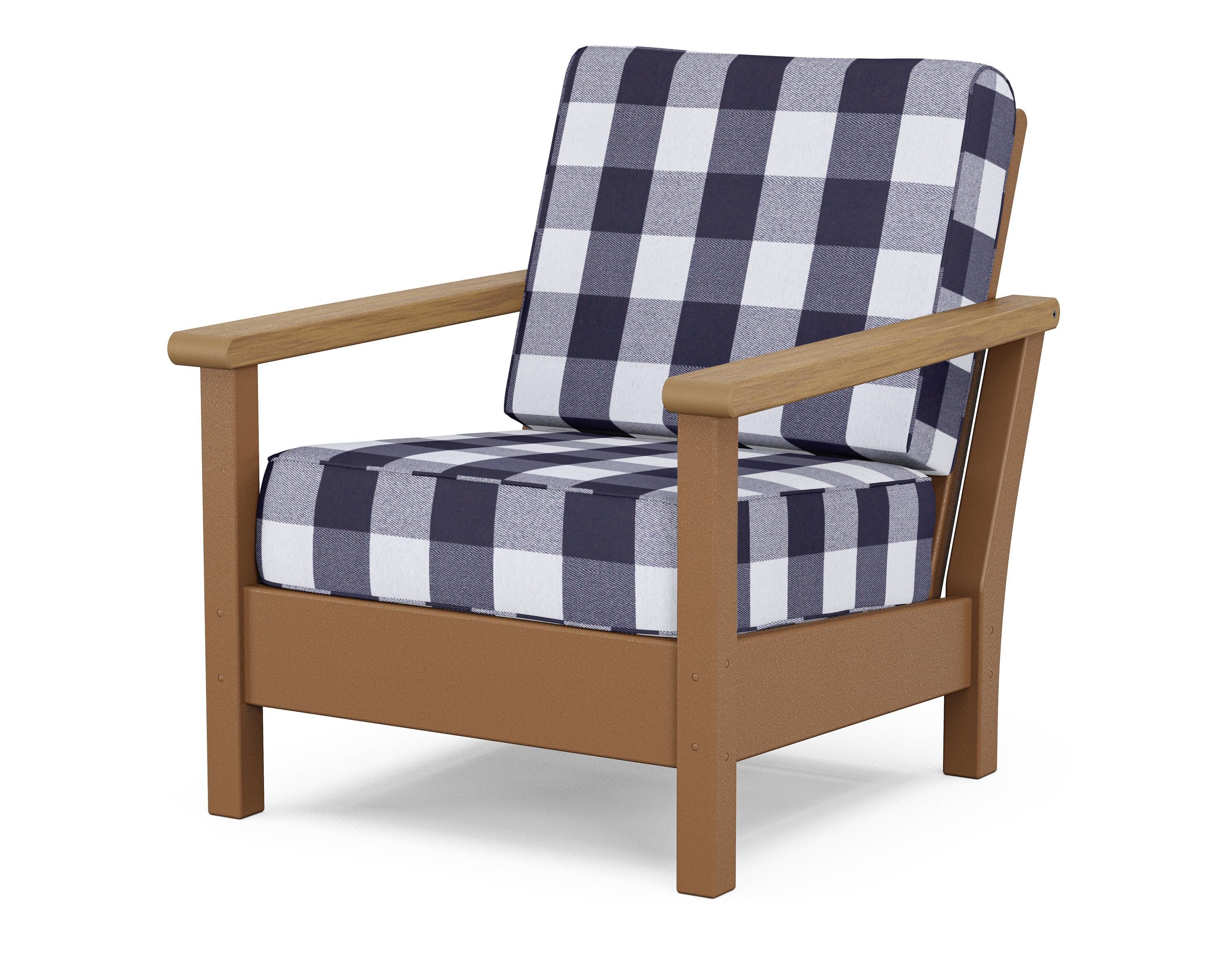 Harbour Deep Seating Chair in Teak / Natural / Buffalo Plaid Navy