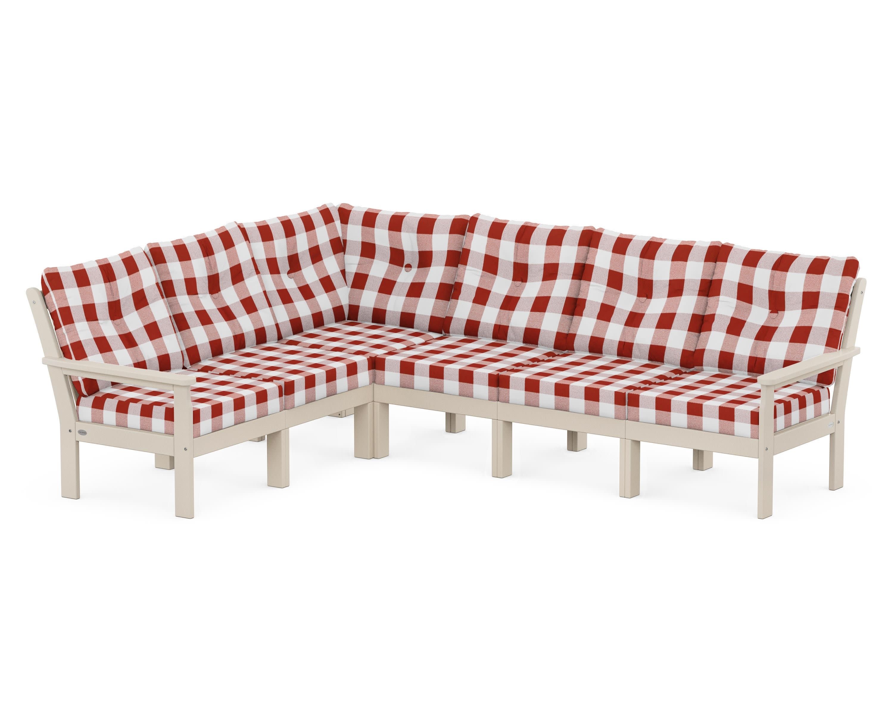 Vineyard 6-Piece Sectional in Sand / Buffalo Plaid Crimson