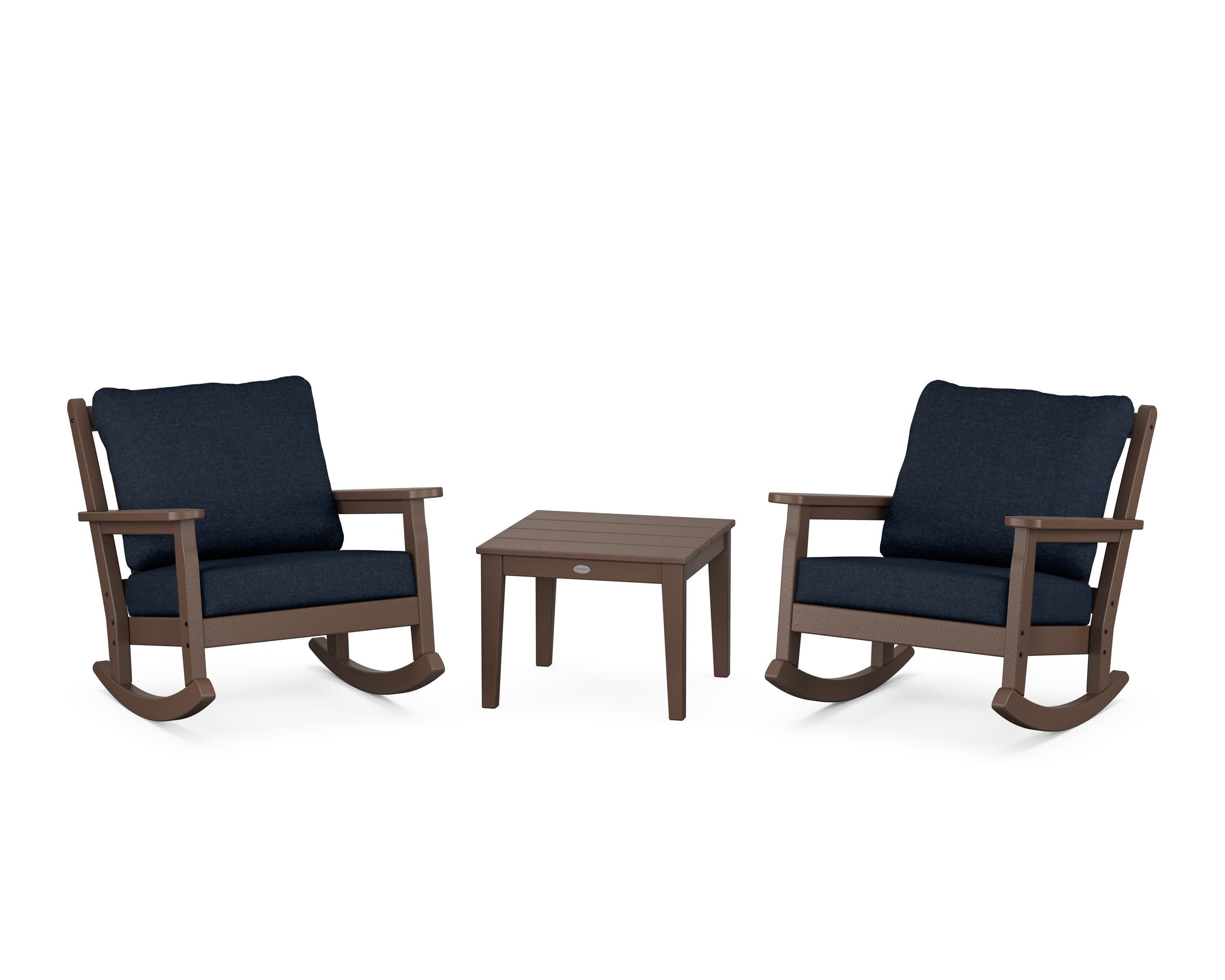 Chippendale 3-Piece Deep Seating Rocker Set in Mahogany / Marine Indigo