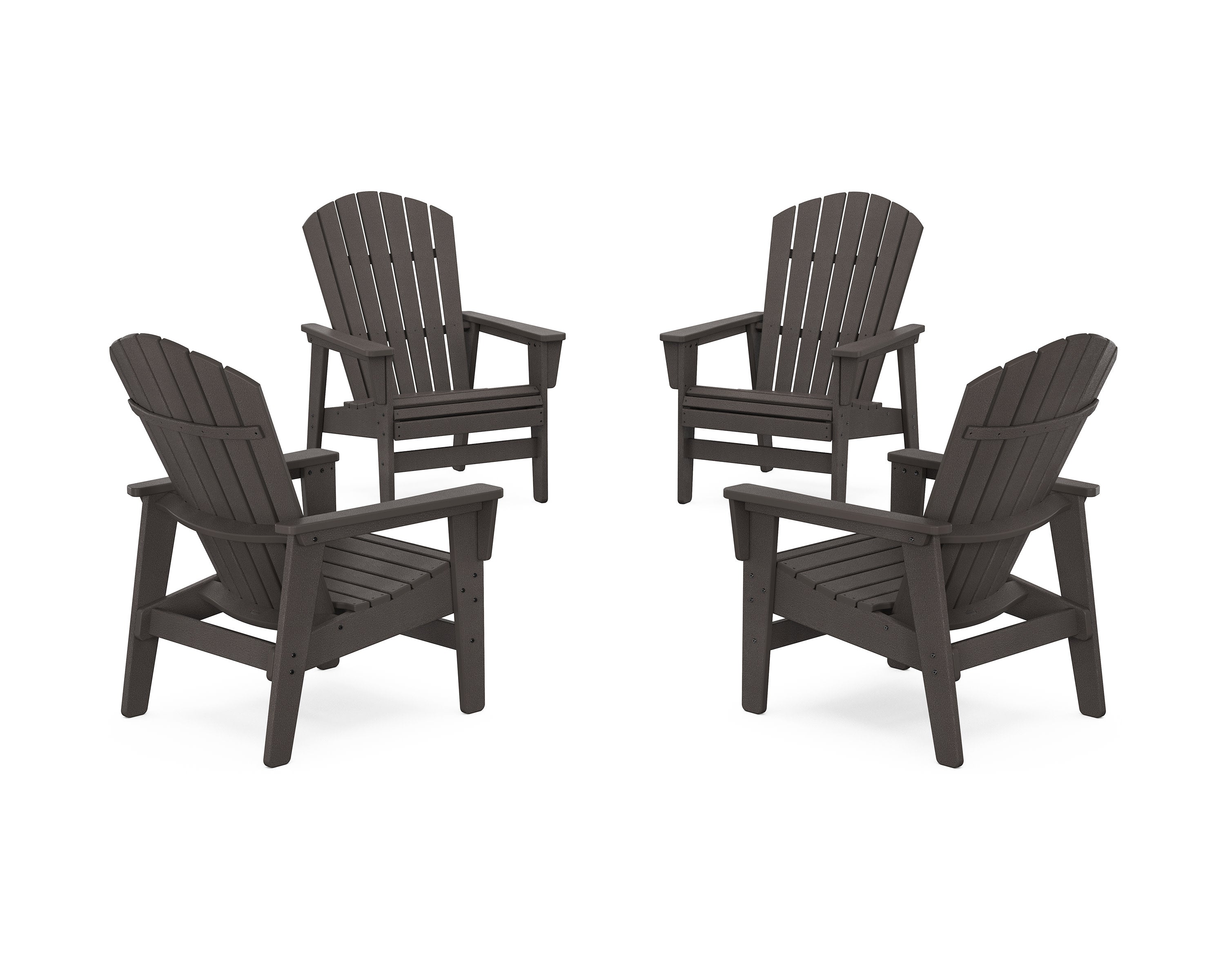 4-Piece Nautical Grand Upright Adirondack Chair Conversation Set in Vintage Coffee