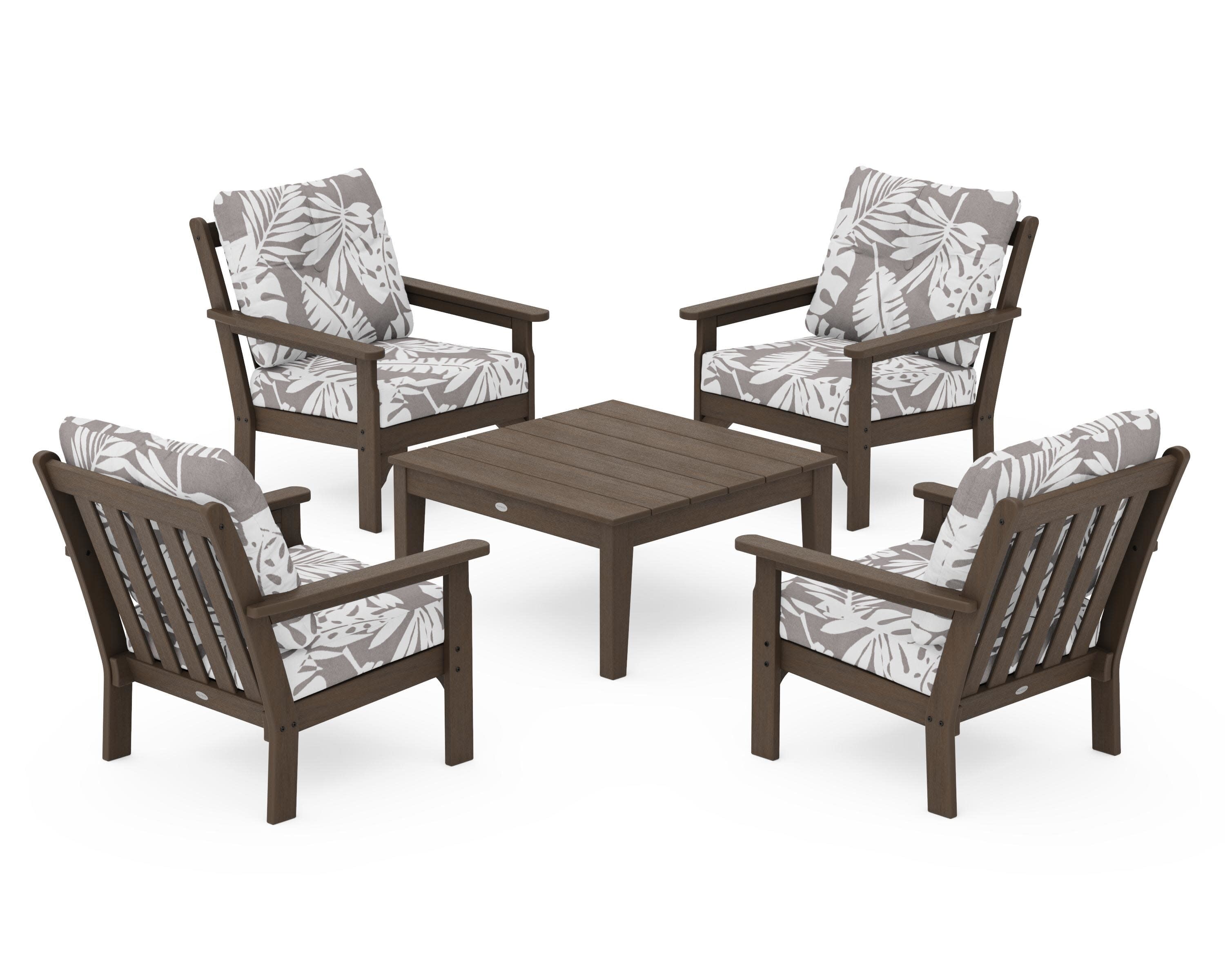 Vineyard 5-Piece Deep Seating Conversation Set in Kona / Leaf Grey Mist