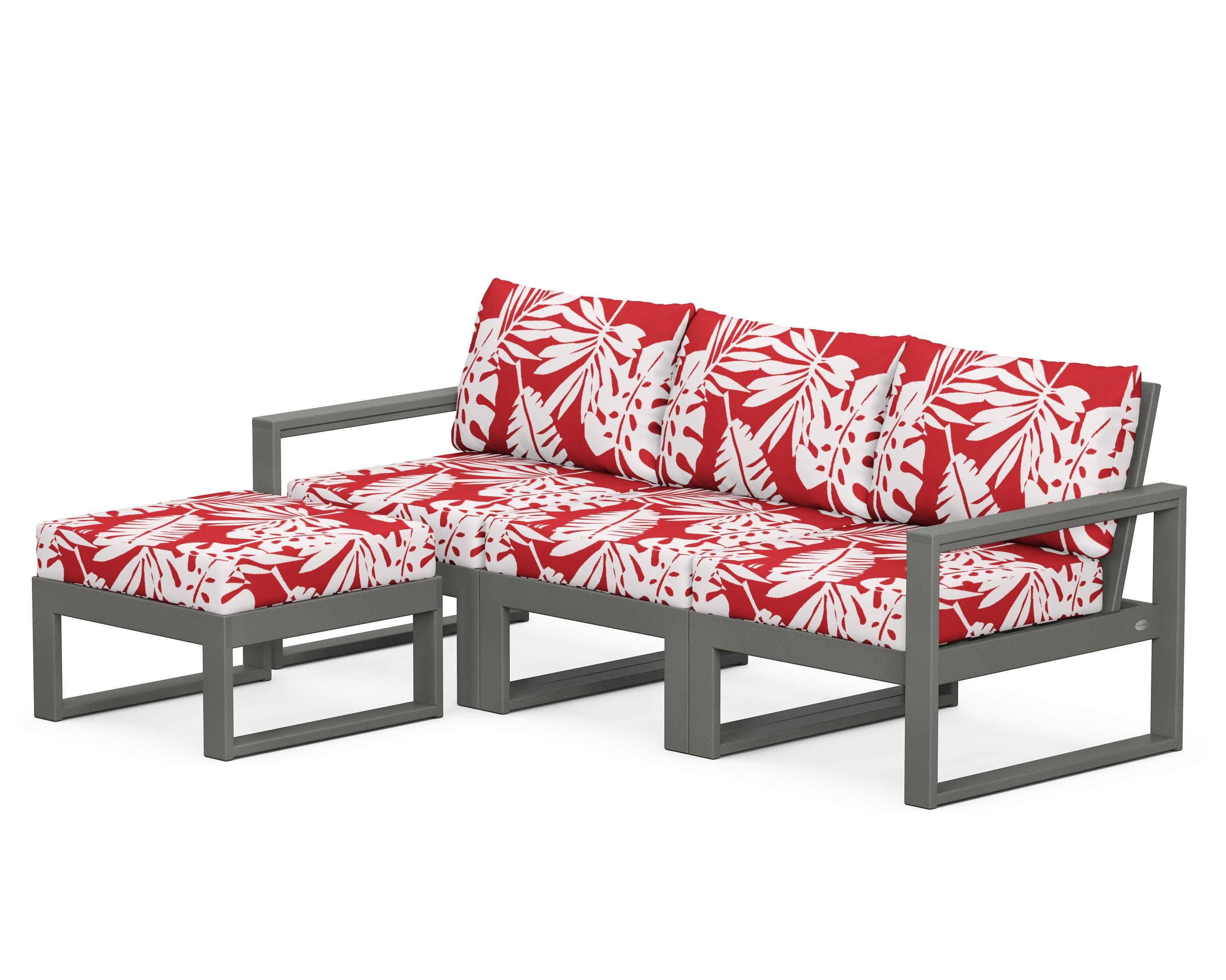 EDGE 4-Piece Modular Deep Seating Set with Ottoman in Slate Grey / Leaf Crimson