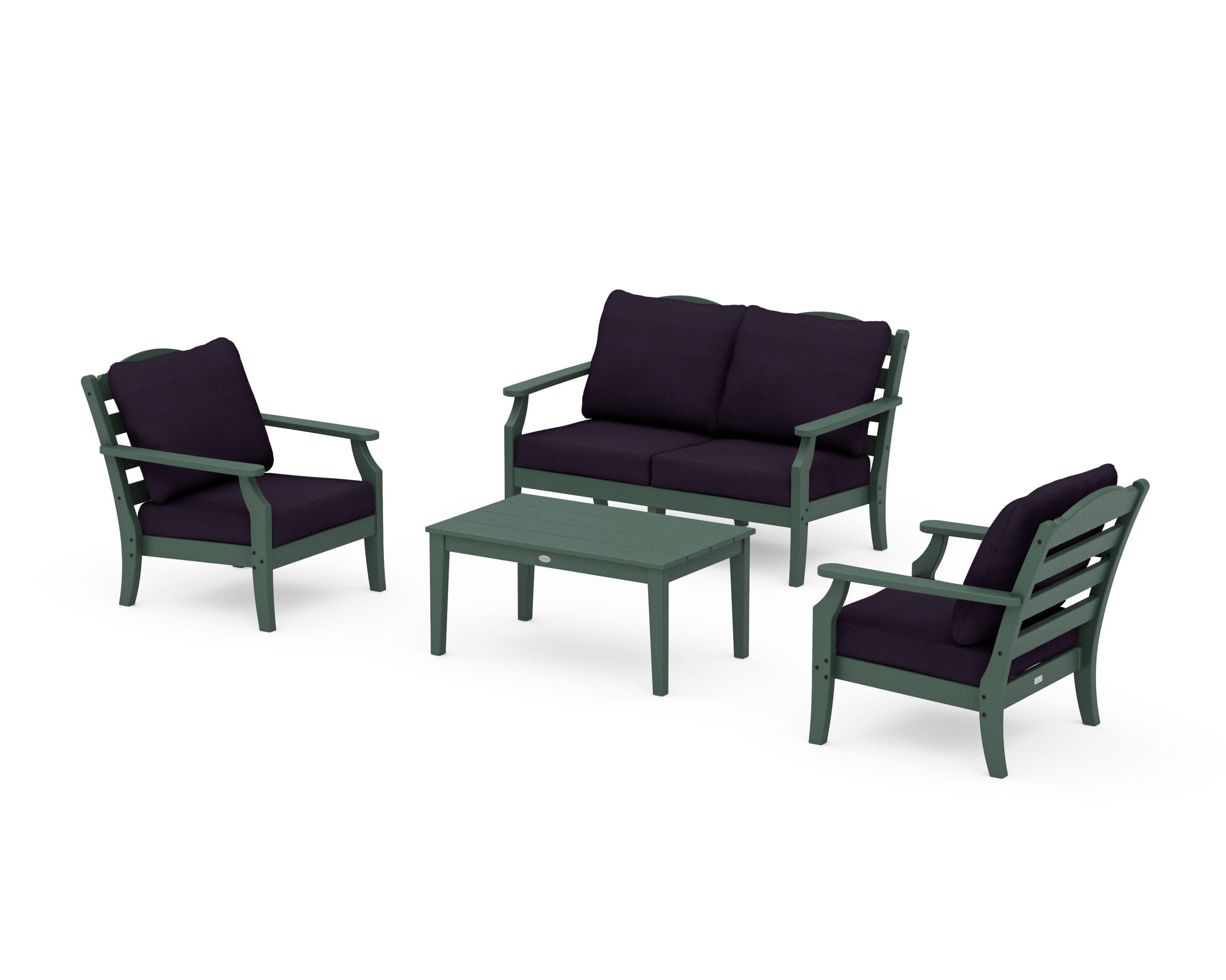 Savannah 4-Piece Deep Seating Set with Loveseat in Green / Navy Linen