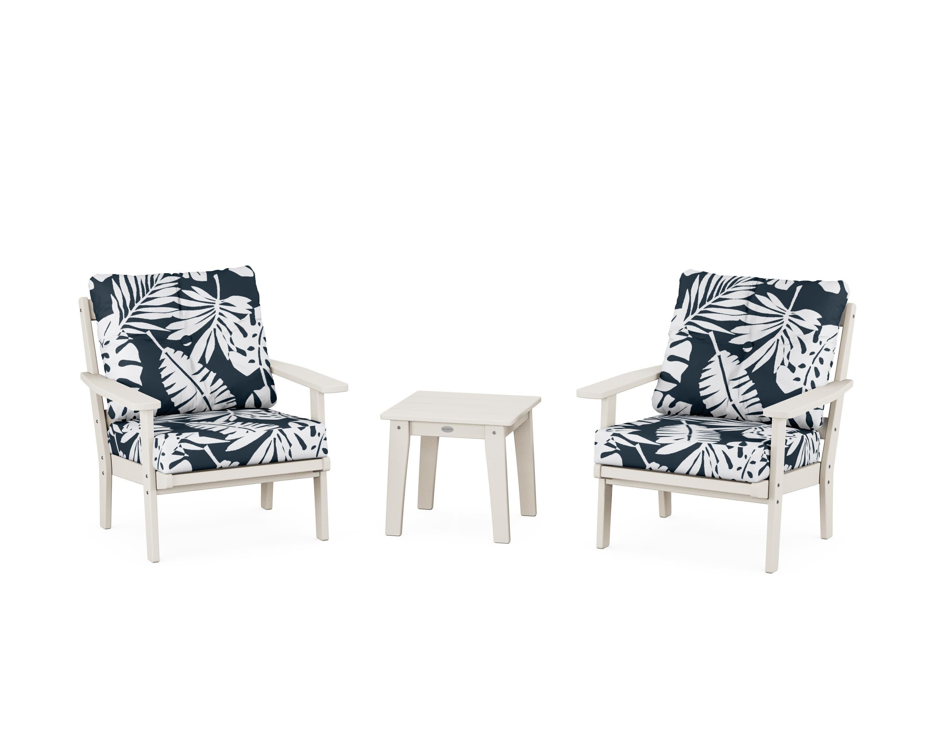 Oxford 3-Piece Deep Seating Set in Sand / Leaf Marine Indigo