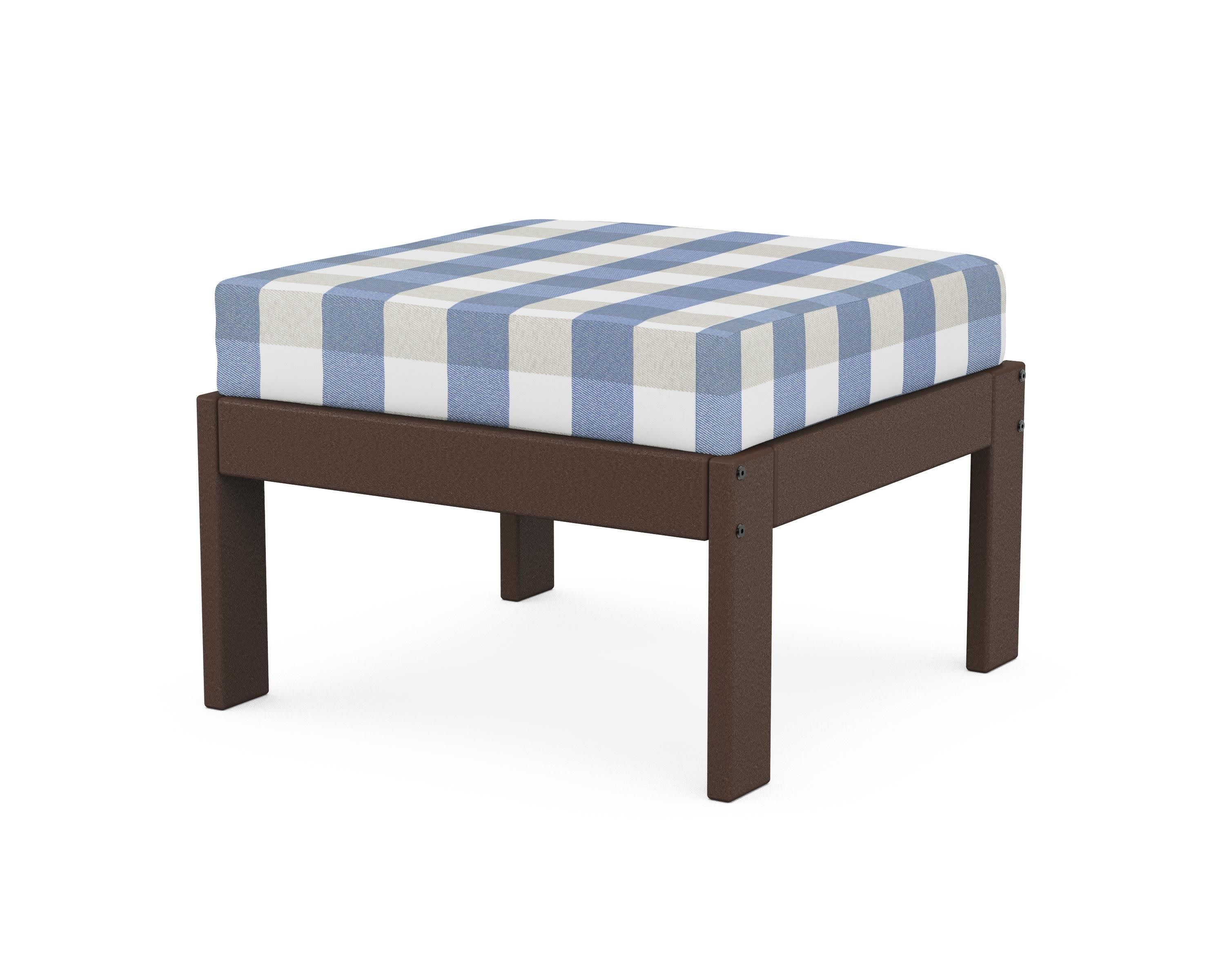 Vineyard Modular Ottoman in Mahogany / Buffalo Plaid Sky Blue